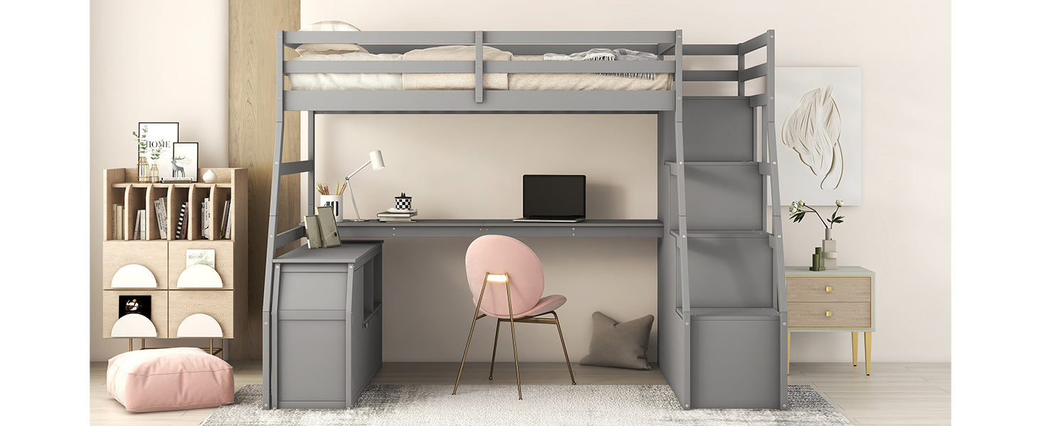 Twin Size Loft Bed with 7 Drawers 2 Shelves and Desk