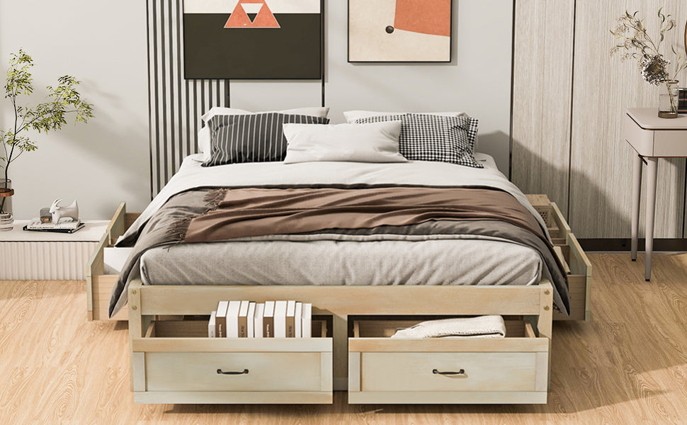 Queen Size Platform Bed with 6 Storage Drawers