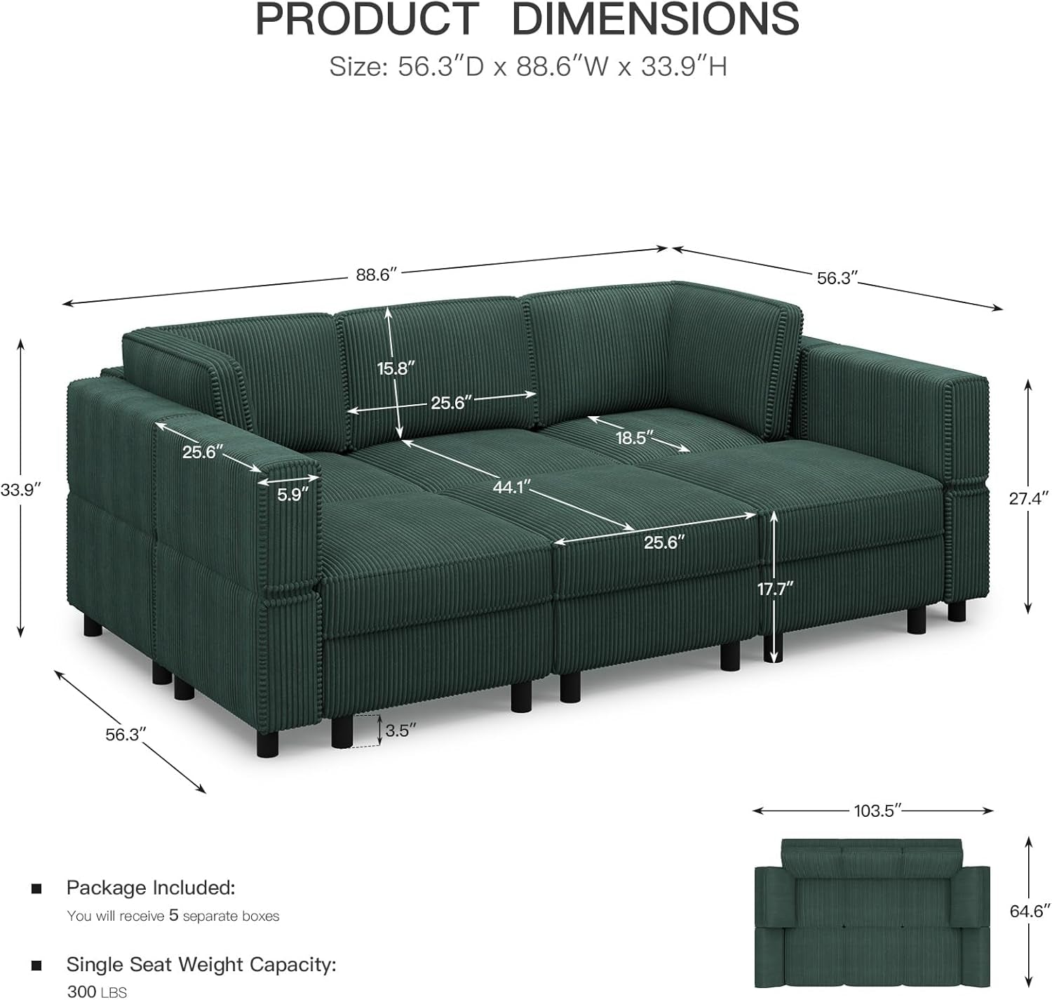 Green Modular Sectional Sofa Featuring Deep Storage-1
