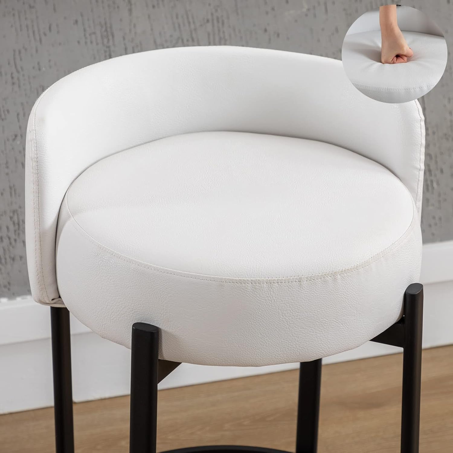 26 Inch Round Faux Leather Bar Stools Set Of 2 White-3