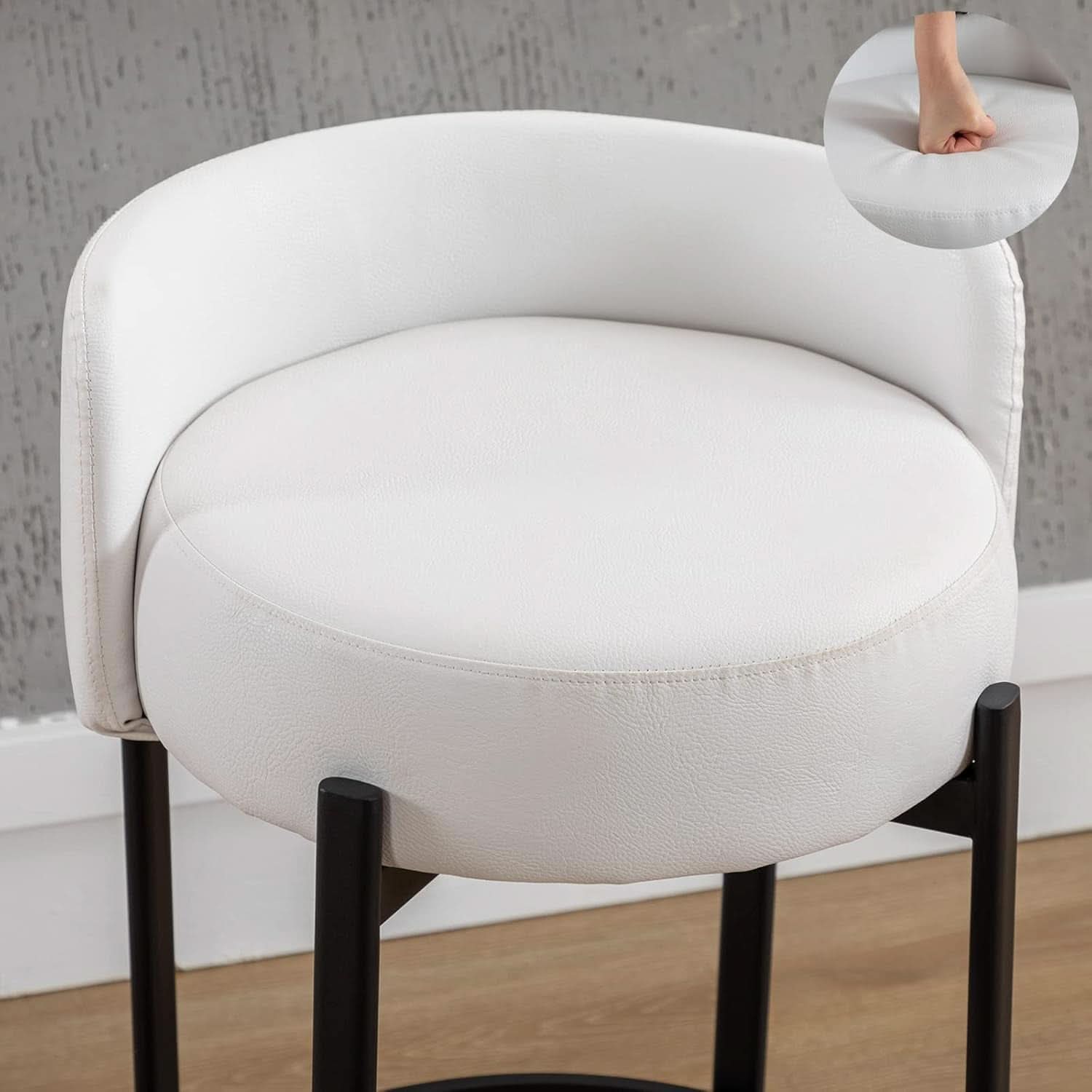 26 Inch Round Faux Leather Bar Stools Set Of 2 White-3