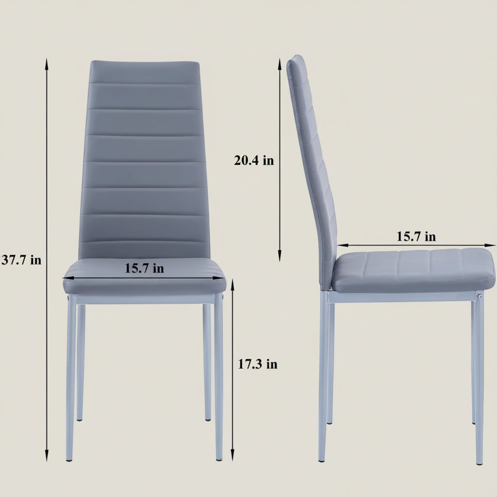 Gray chair with dimensions labeled on a white background