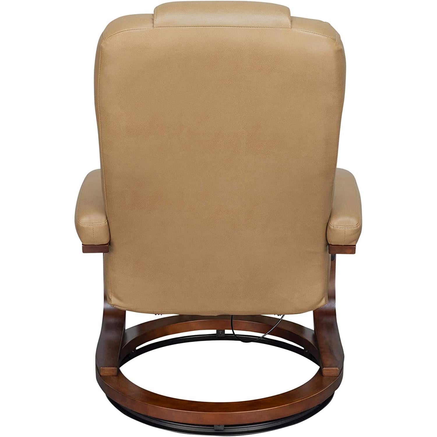 Beige recliner chair with wooden base on a white background