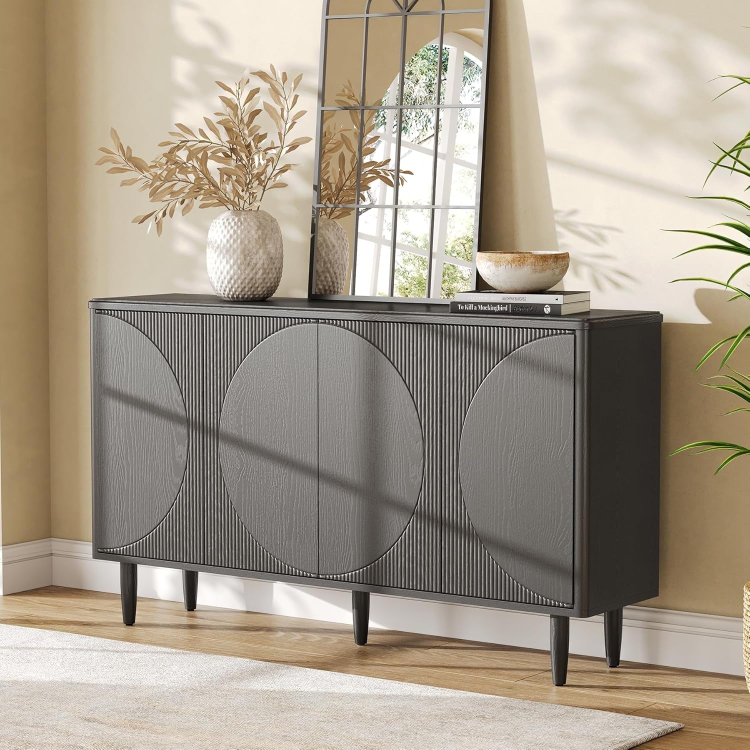 Modern 59-Inch Walnut Sideboard Buffet Table With Storage