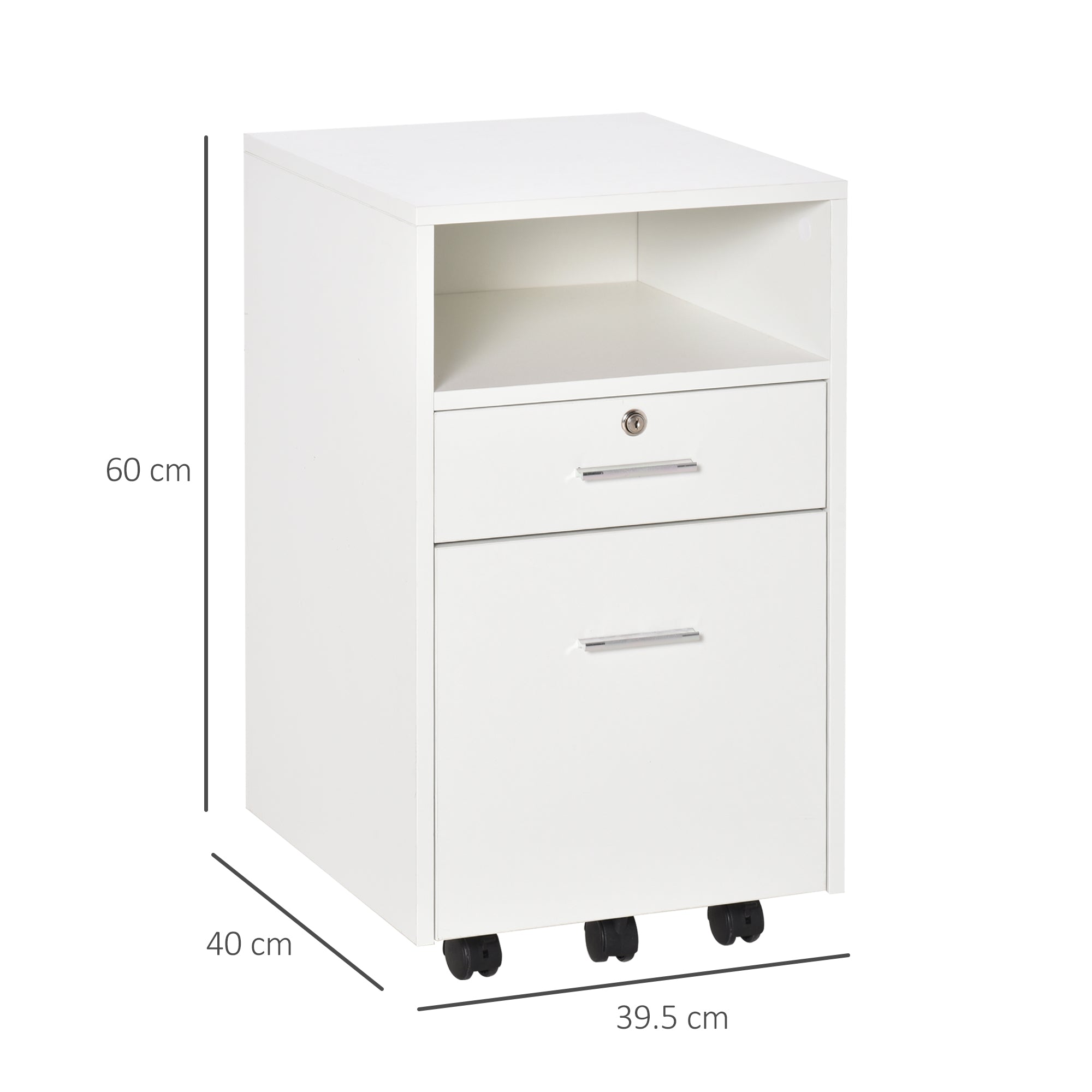 Mobile File Cabinet Lockable Storage Unit Cupboard Home Filing Furniture for Office, Bedroom and Living Room, 39.5x40x60cm, White-2