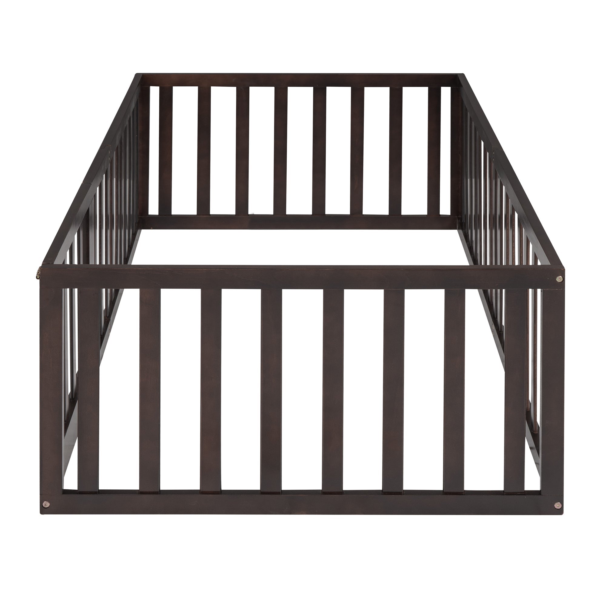 Twin Size Wood Floor Bed Frame with Fence and Door