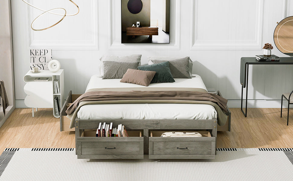 Queen Size Platform Bed with 6 Storage Drawers