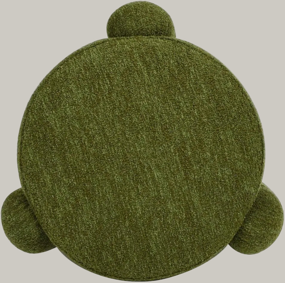 Green round rug with bobbles on a white background