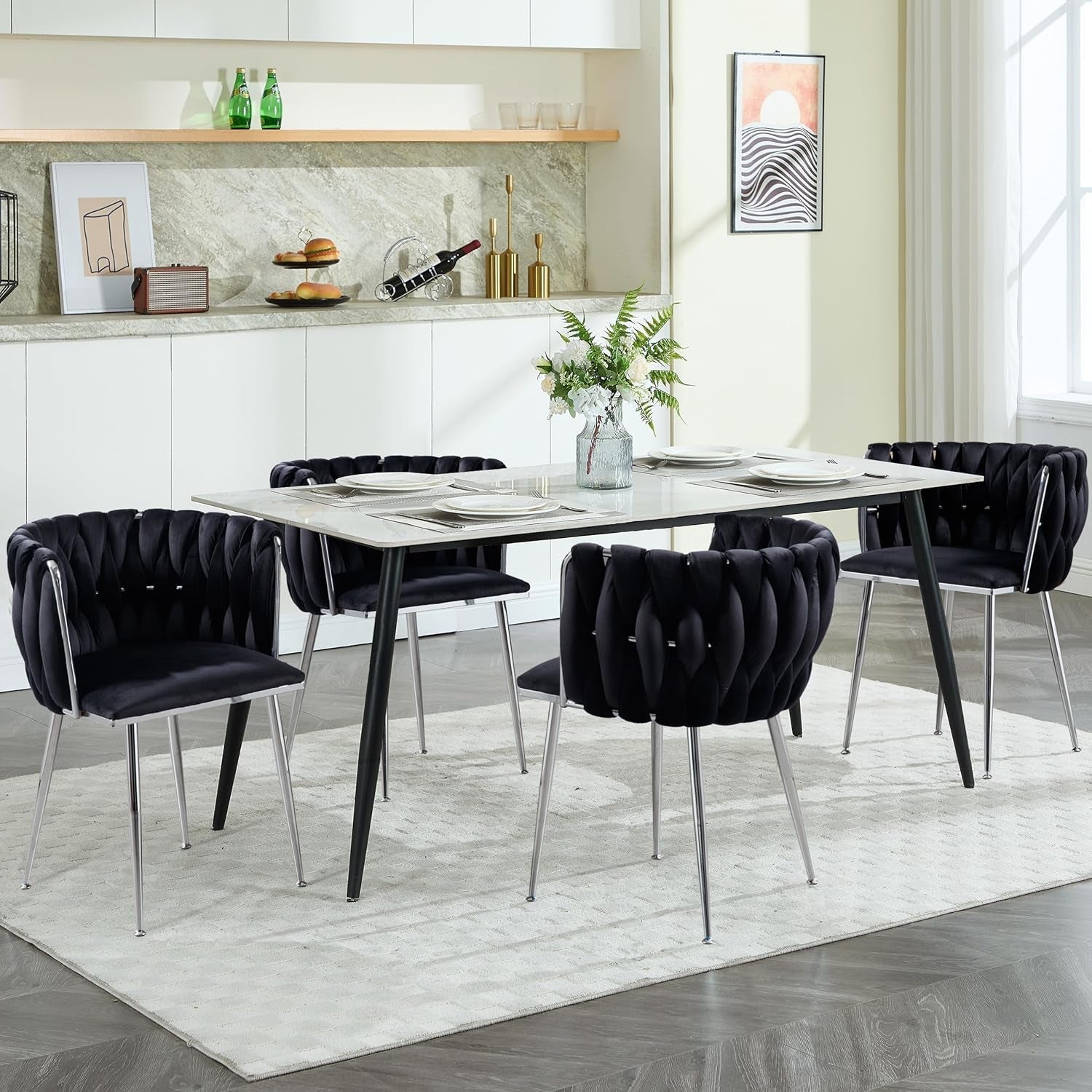 Hardy Haus Black Velvet Upholstered Dining Chairs For Couples – Set of 2
