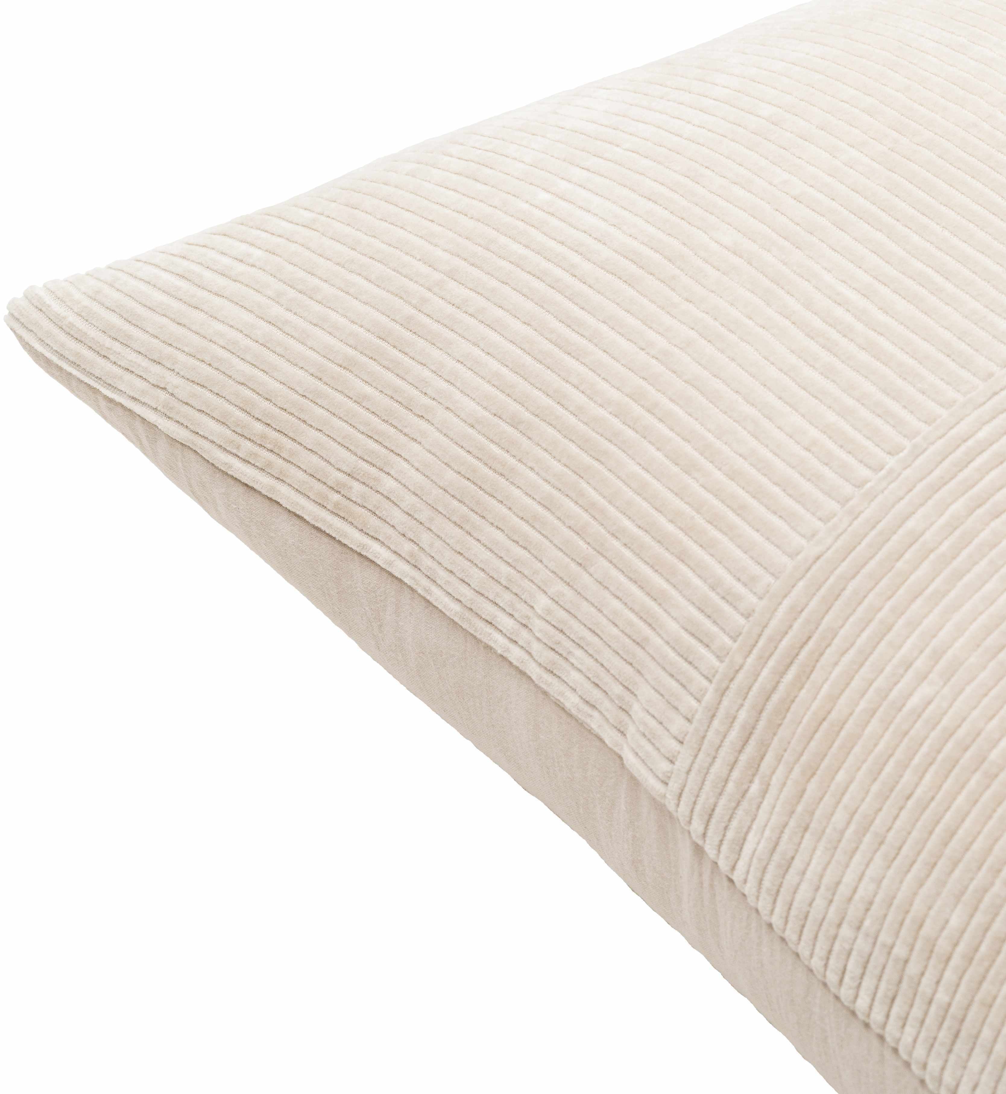 Beige ribbed cushion on a white background