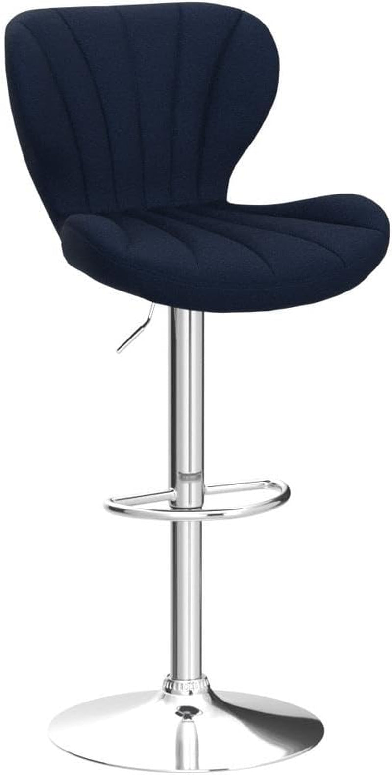 Navy blue bar stool with a chrome base on a white background