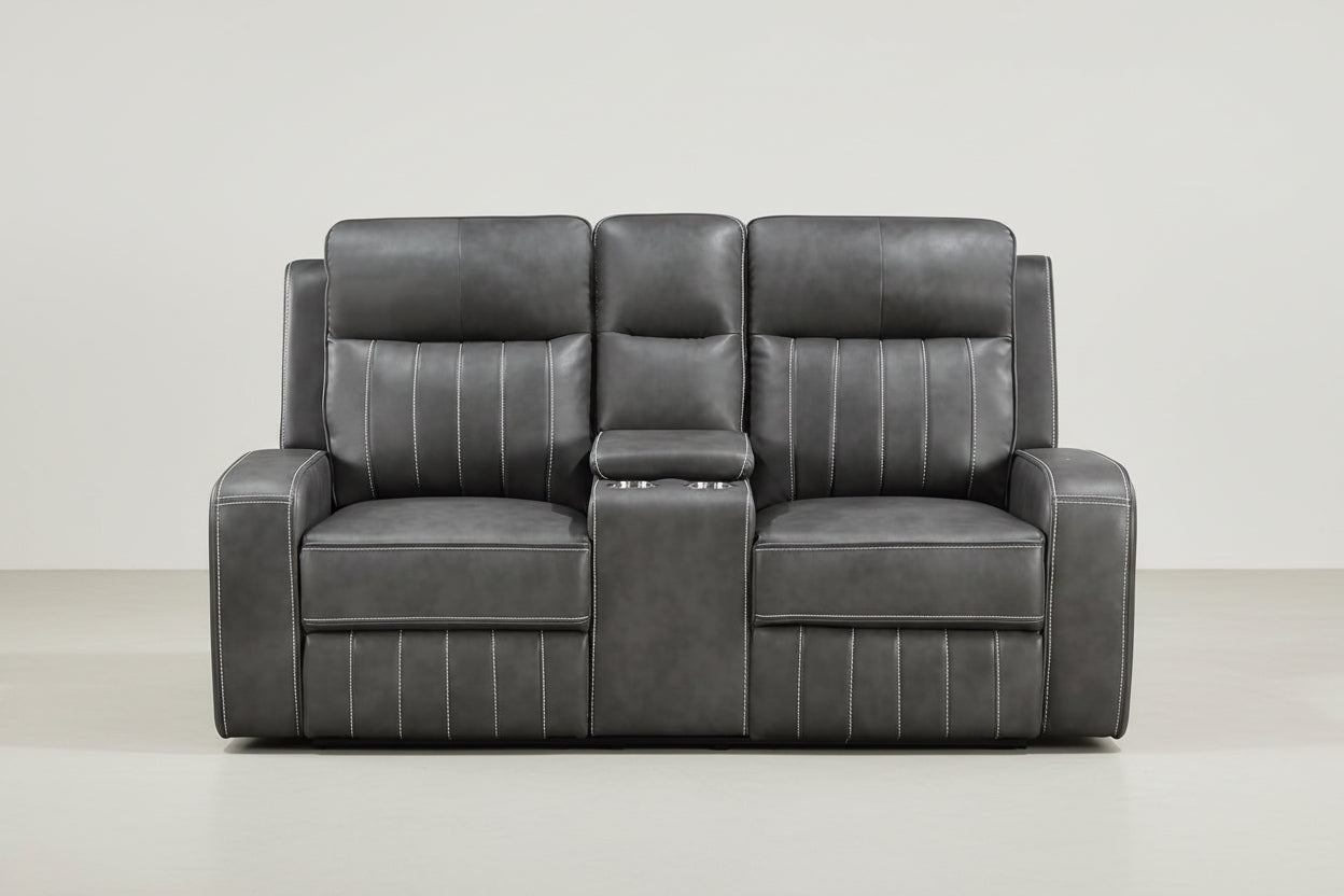 Gray leather recliner sofa on a white background