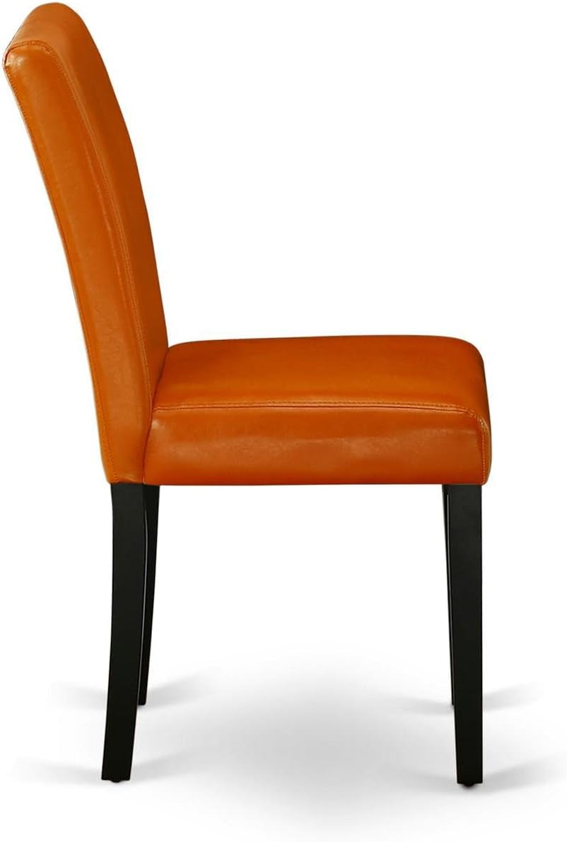 Orange leather chair with black legs on a white background