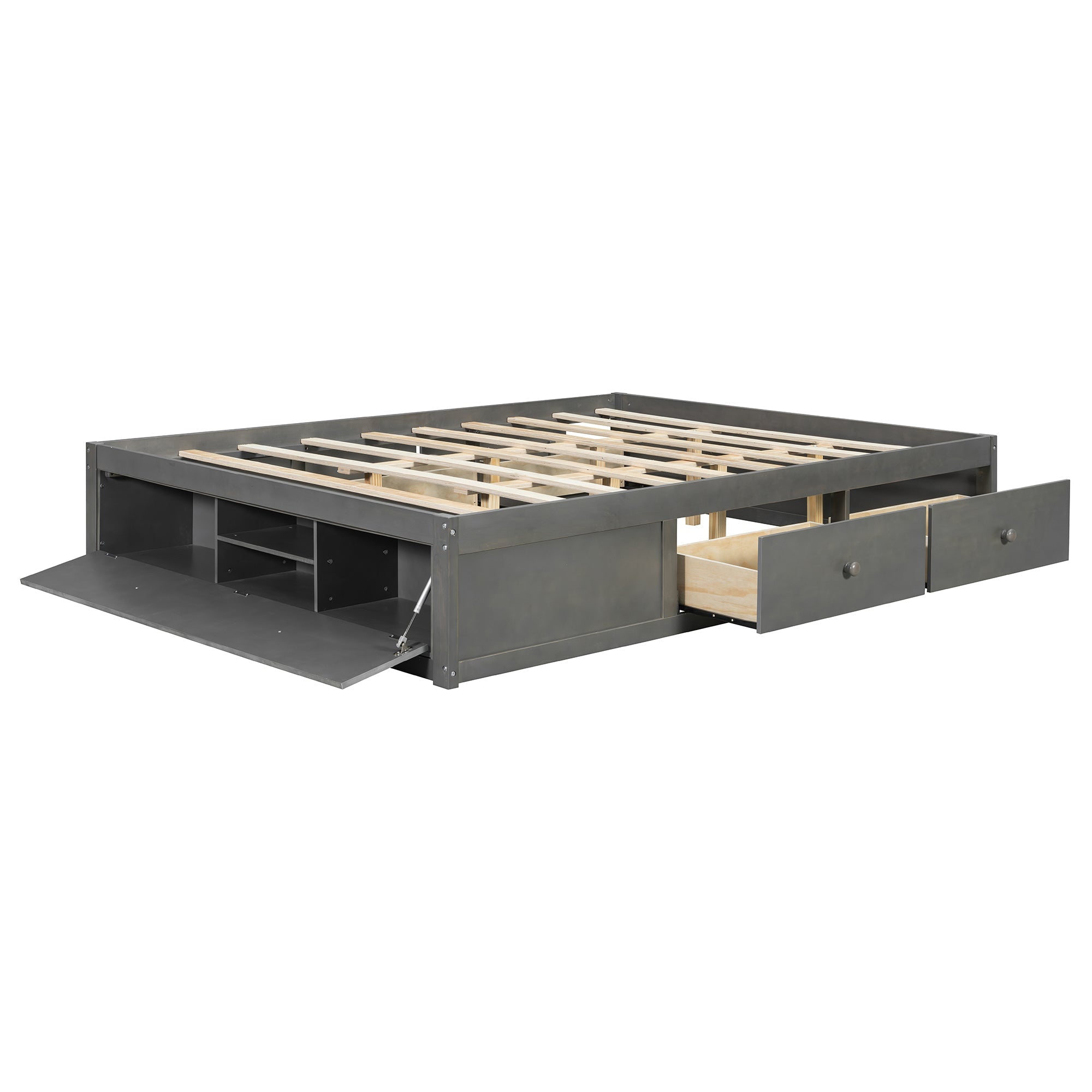 Platform Bed Frame with 4 Storage Drawers and Hydraulic Lift Footboard