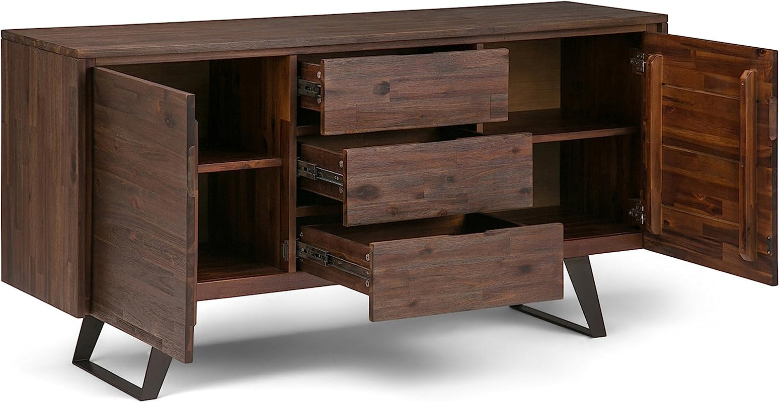 Solid Acacia 60 Inch Modern Sideboard Buffet With Wine Rack