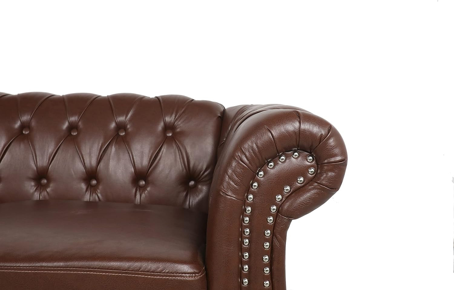 PU Brown Leather Modular Sectional Sofa Tufted Cushions-4