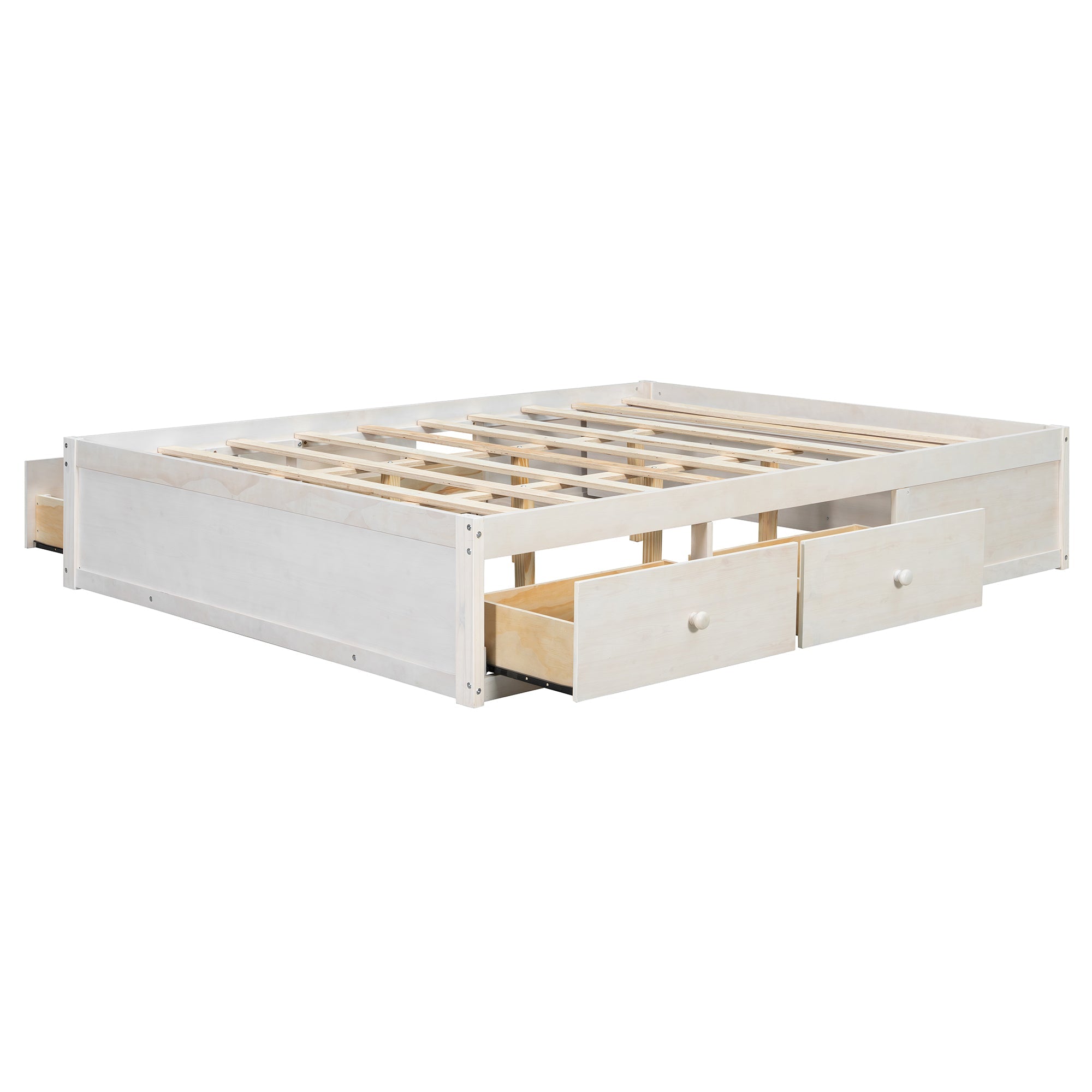 Platform Bed Frame with 4 Storage Drawers and Hydraulic Lift Footboard