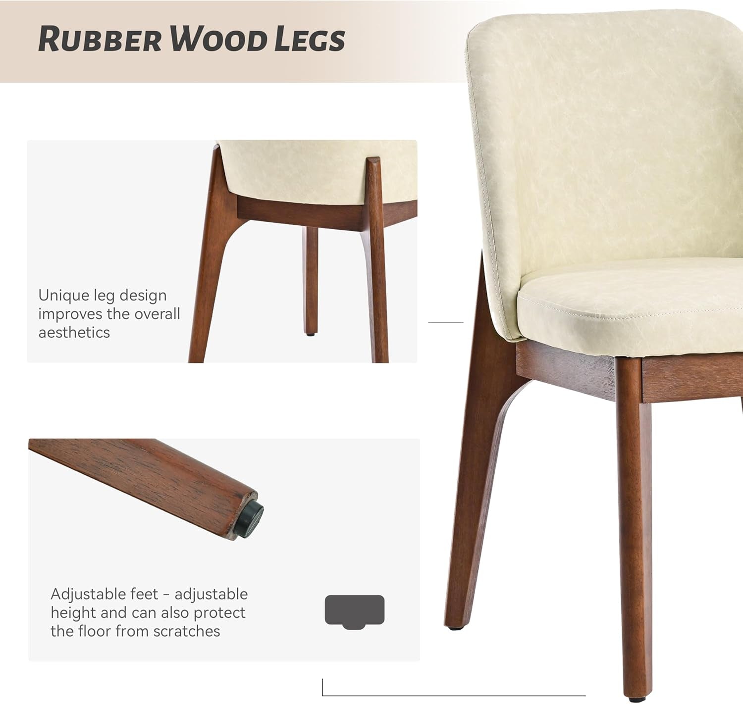 Beige Upholstered Dining Chairs With Solid Wood Legs