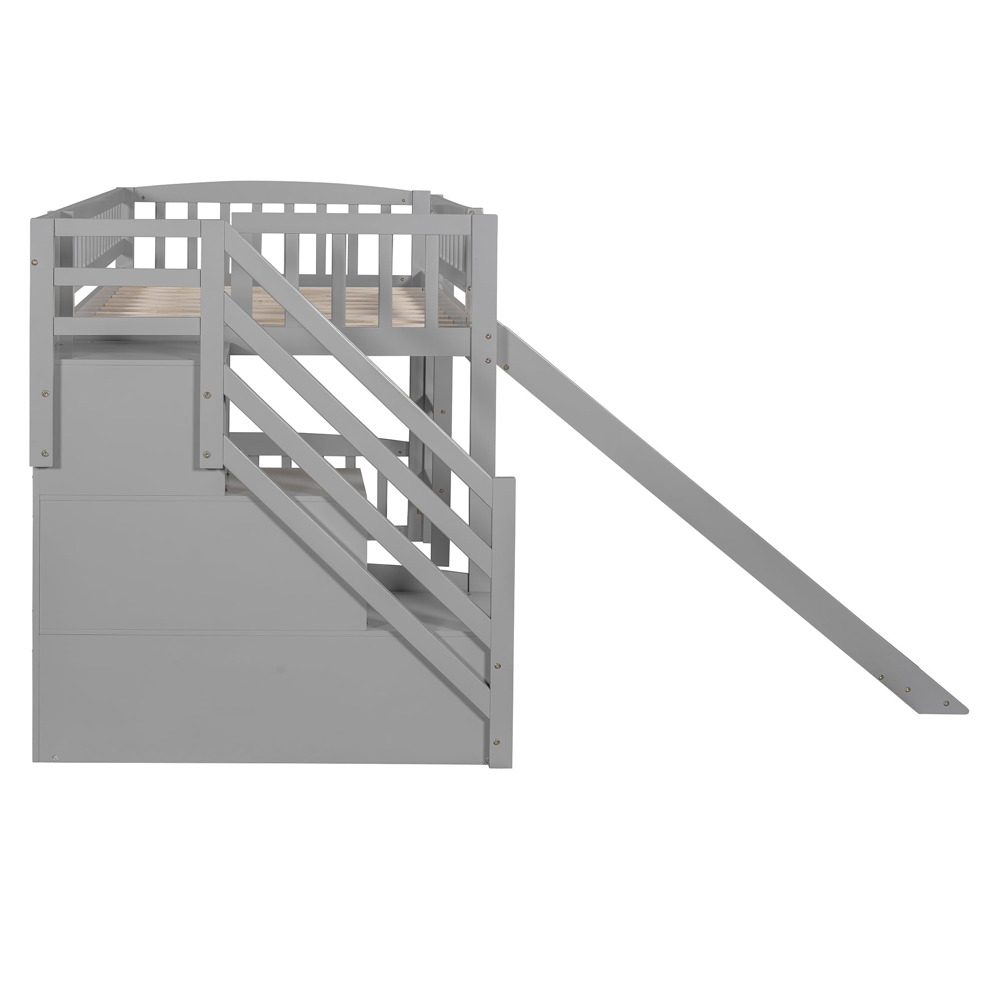 Stairway Twin Size Loft Bed with Two Drawers and Slide