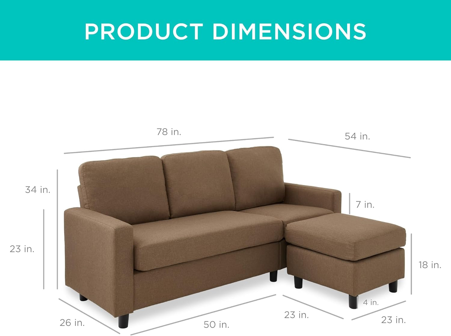 Brown L Shape Sectional Sofa With Reversible Ottoman-2
