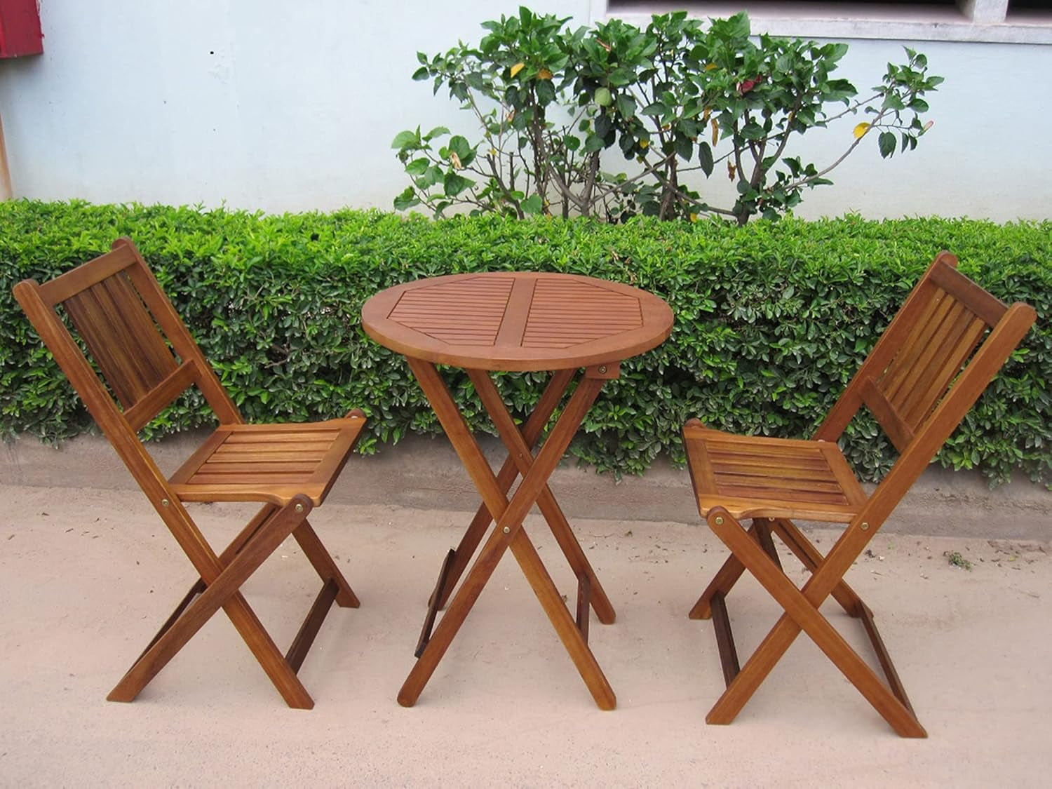 Hardy Haus Acacia Round Folding Bistro Table and Chair Set – Outdoor