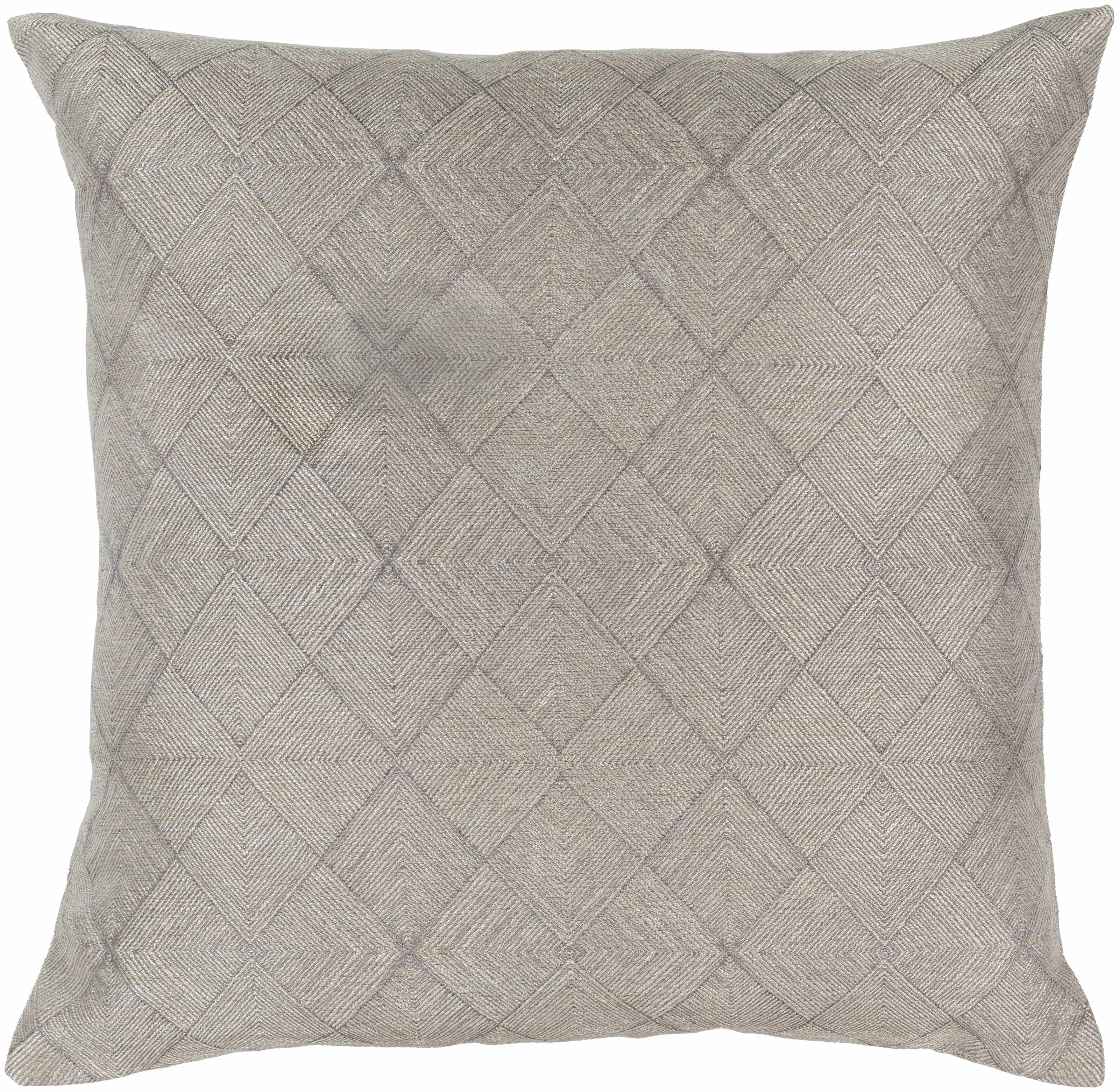 Gray textured pillow with a diamond pattern on a white background