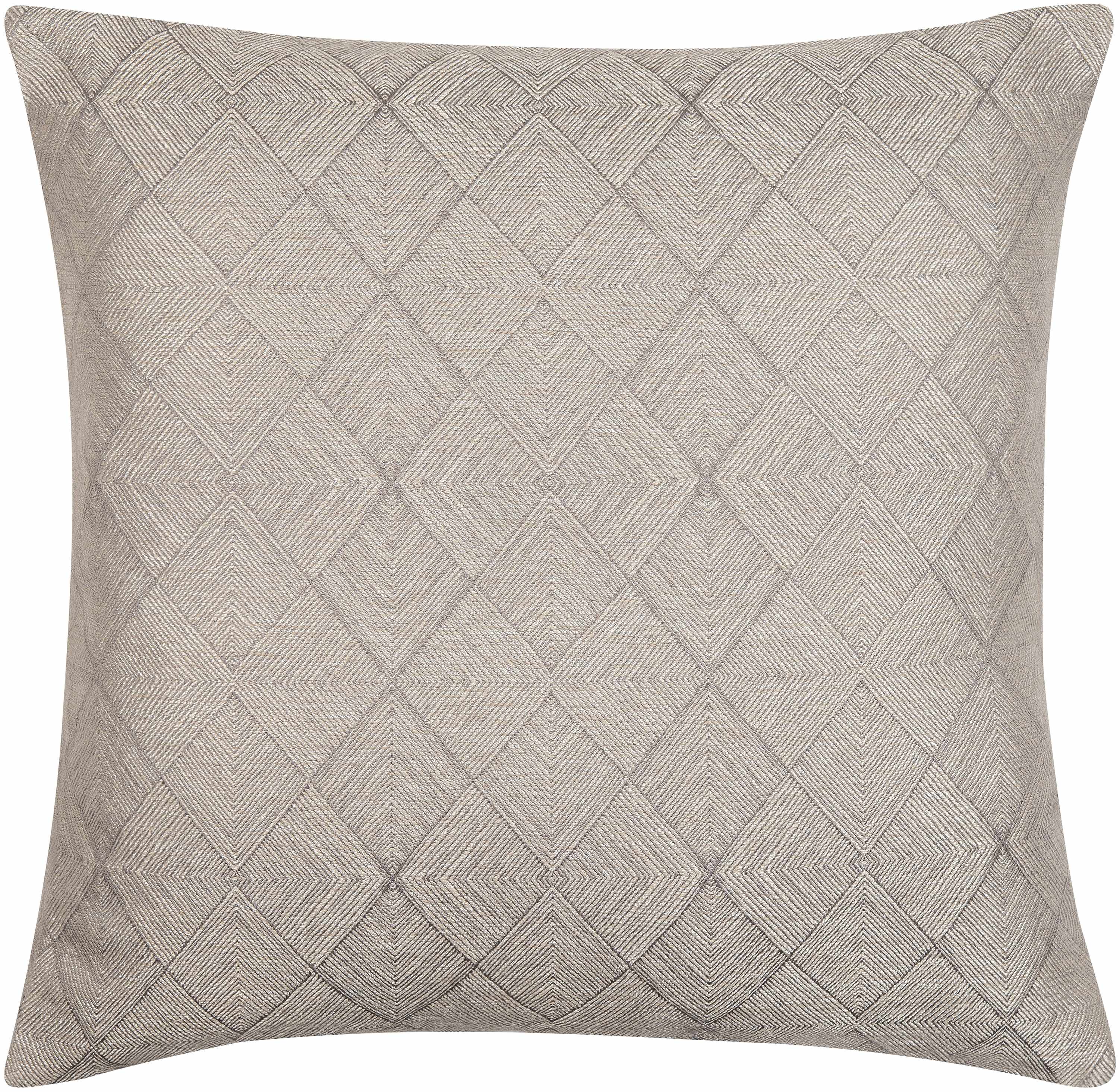 Gray textured diamond patterned pillow on a white background