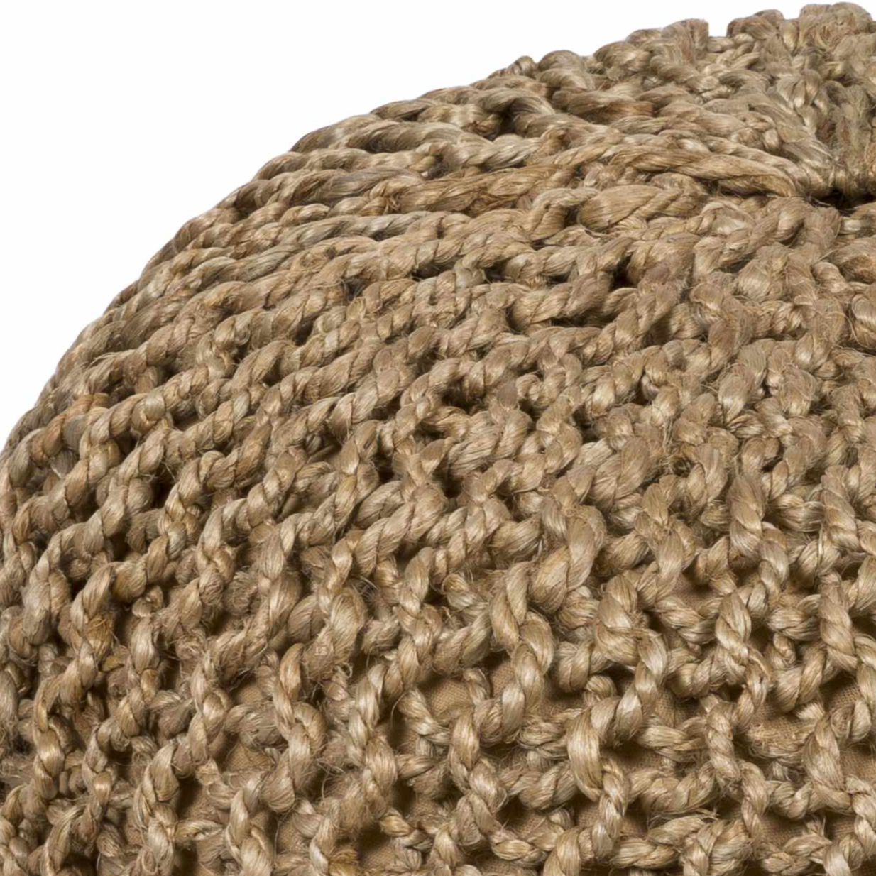 Close-up of a textured beige fabric sphere on a white background