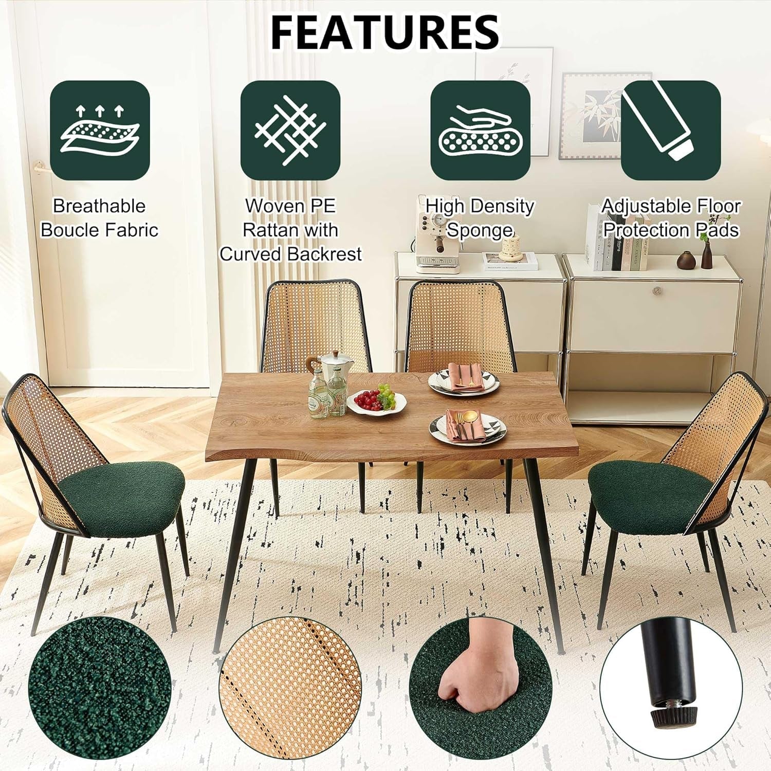 Elegant Walnut Finish 47 Inches Dining Table Set Four