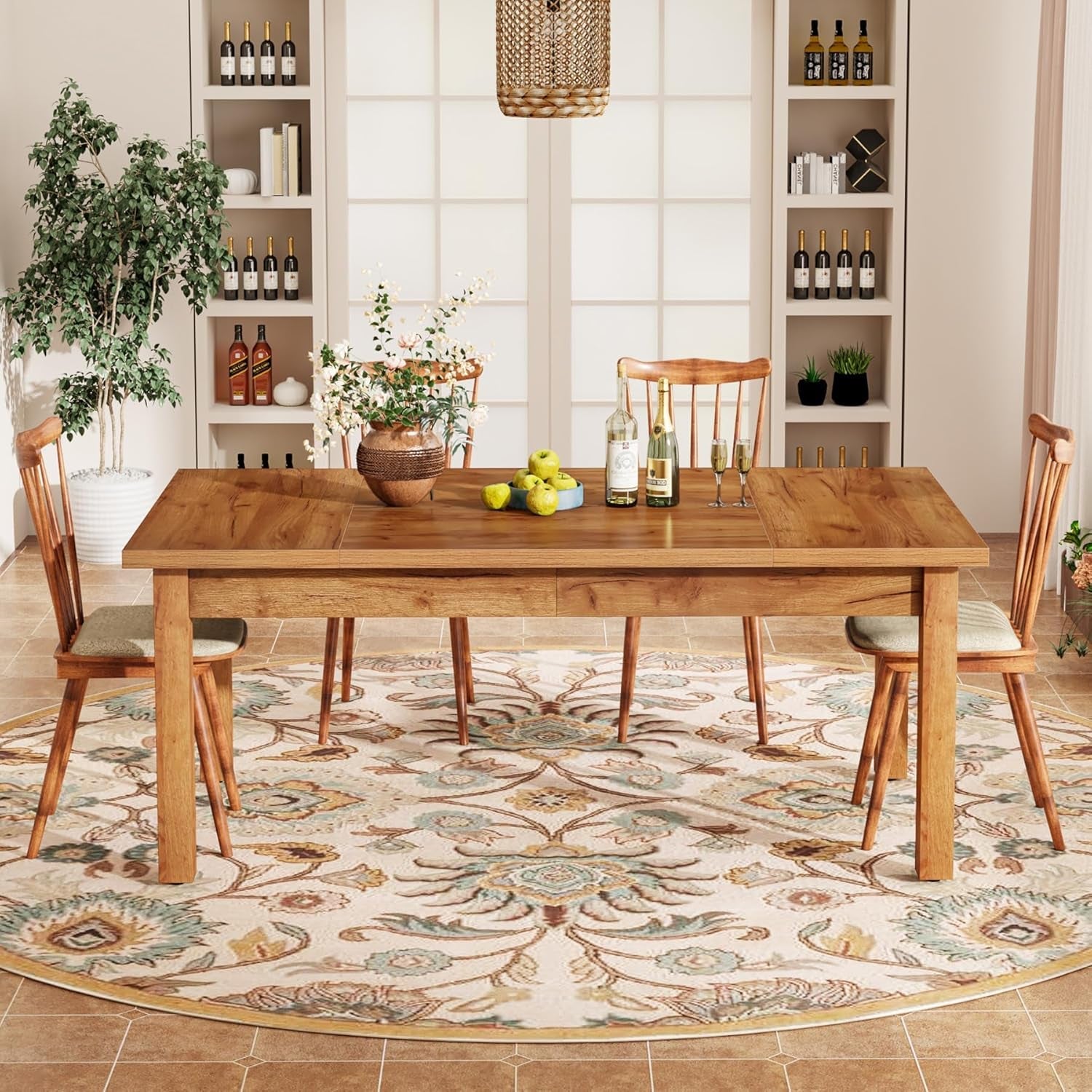 70.87 Inch Wood Dining Table Farmhouse Thickened Legs-2
