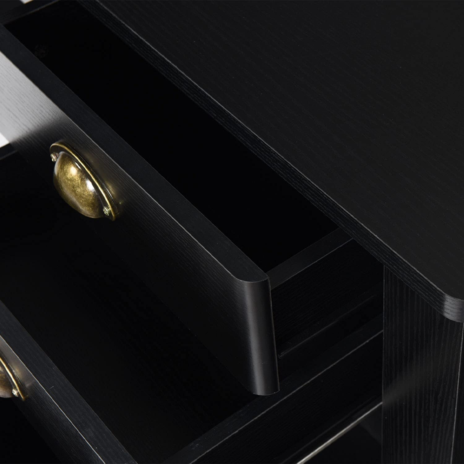 Matte Black Desk With Drawers And Hutch For Home Office
