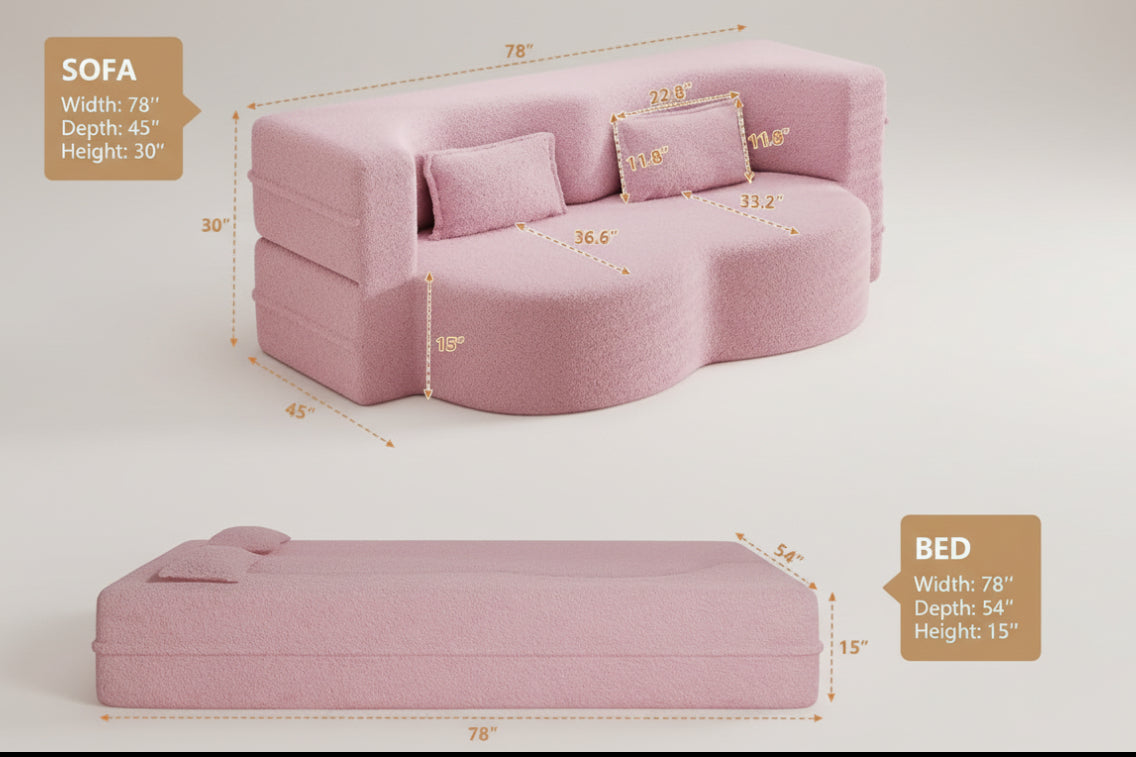 Powder Pink Ultra Comfort Contemporary Foldable Sleeper Sofa-2