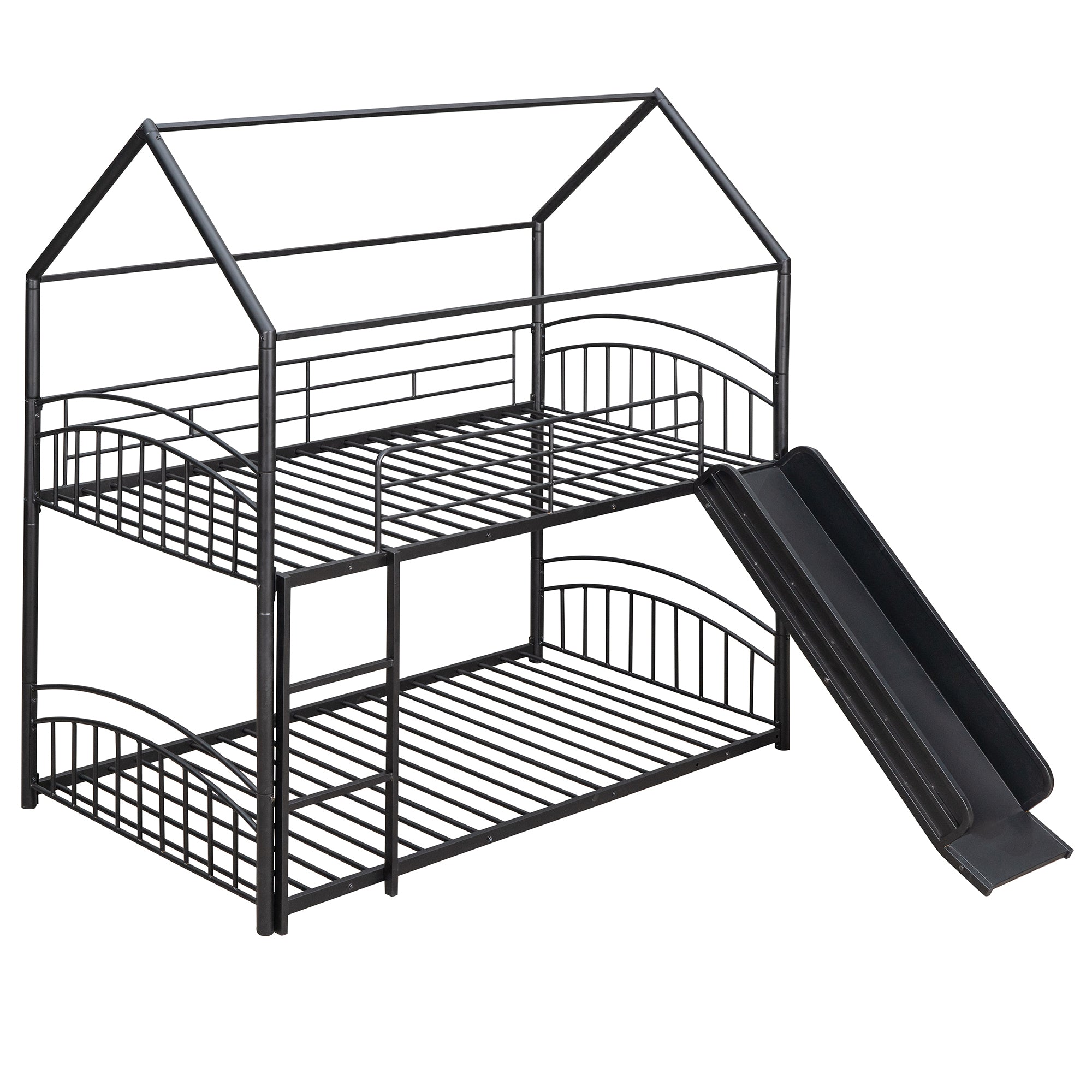 Twin Over Twin Metal Bunk Bed With Slide, Kids House Bed