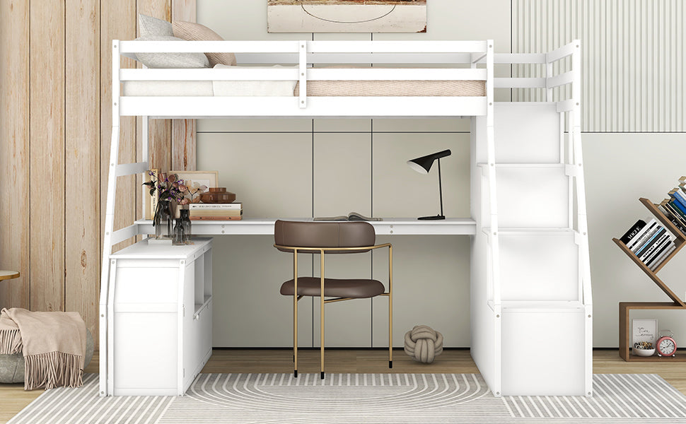 Twin Size Loft Bed with 7 Drawers 2 Shelves and Desk