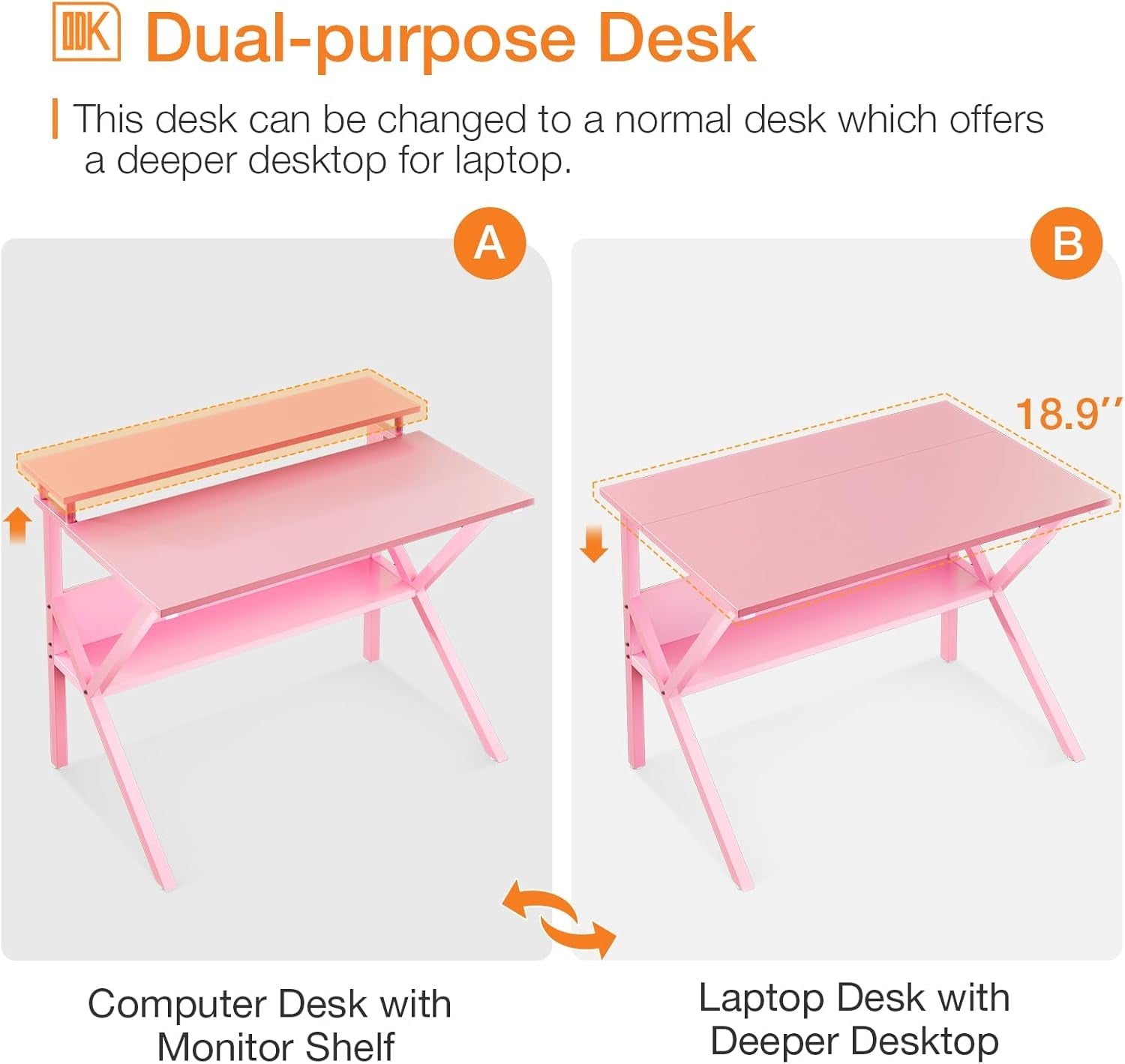 Small Desk, 27.5 Inch Small Computer Desk for Small Spaces, Compact Desk with Storage, Tiny Desk Study Desk with Monitor Stand for Home Office, Pink-3