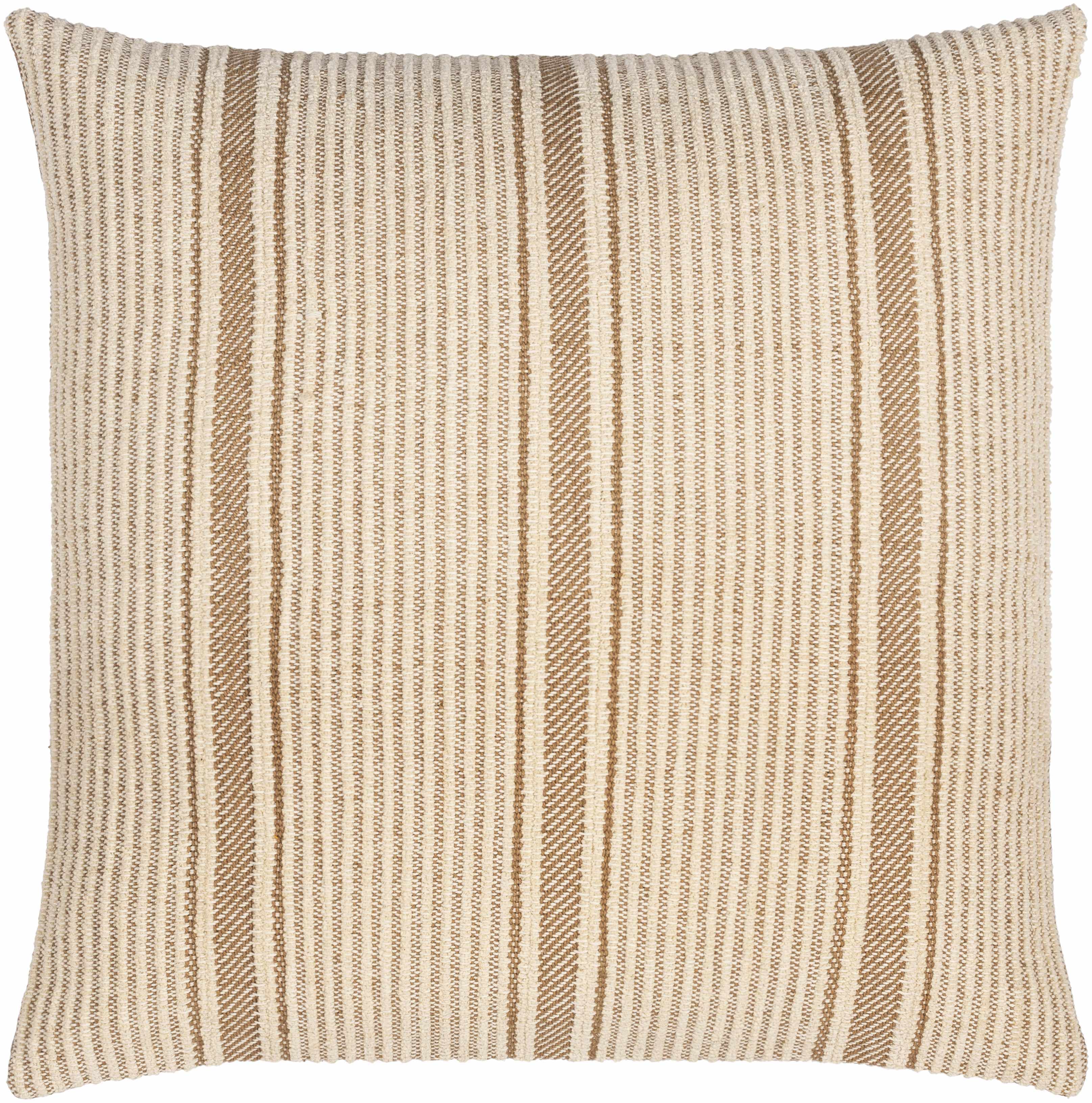 Striped pillow with beige and brown colors on a white background