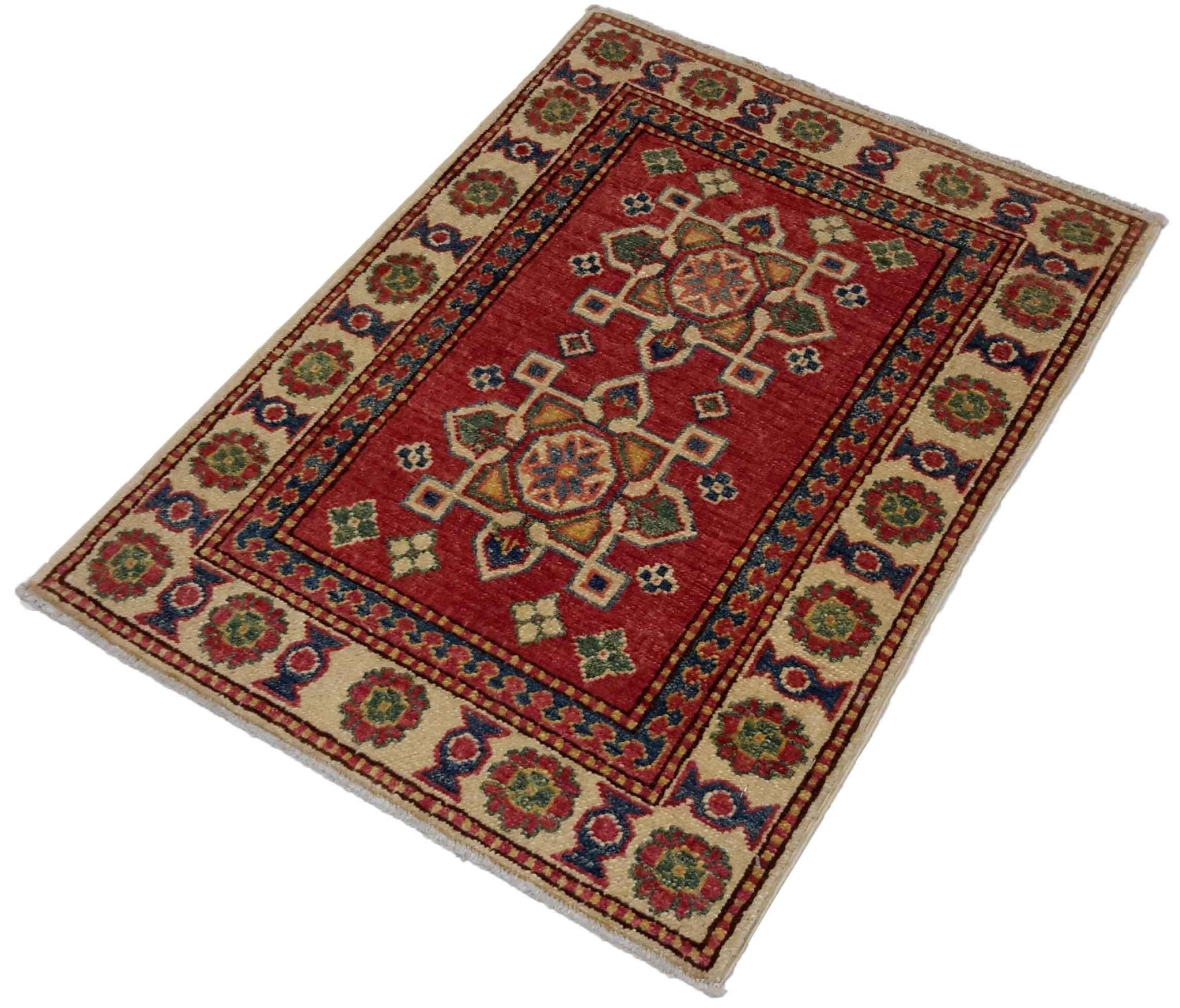Decorative rug with geometric pattern on a white background