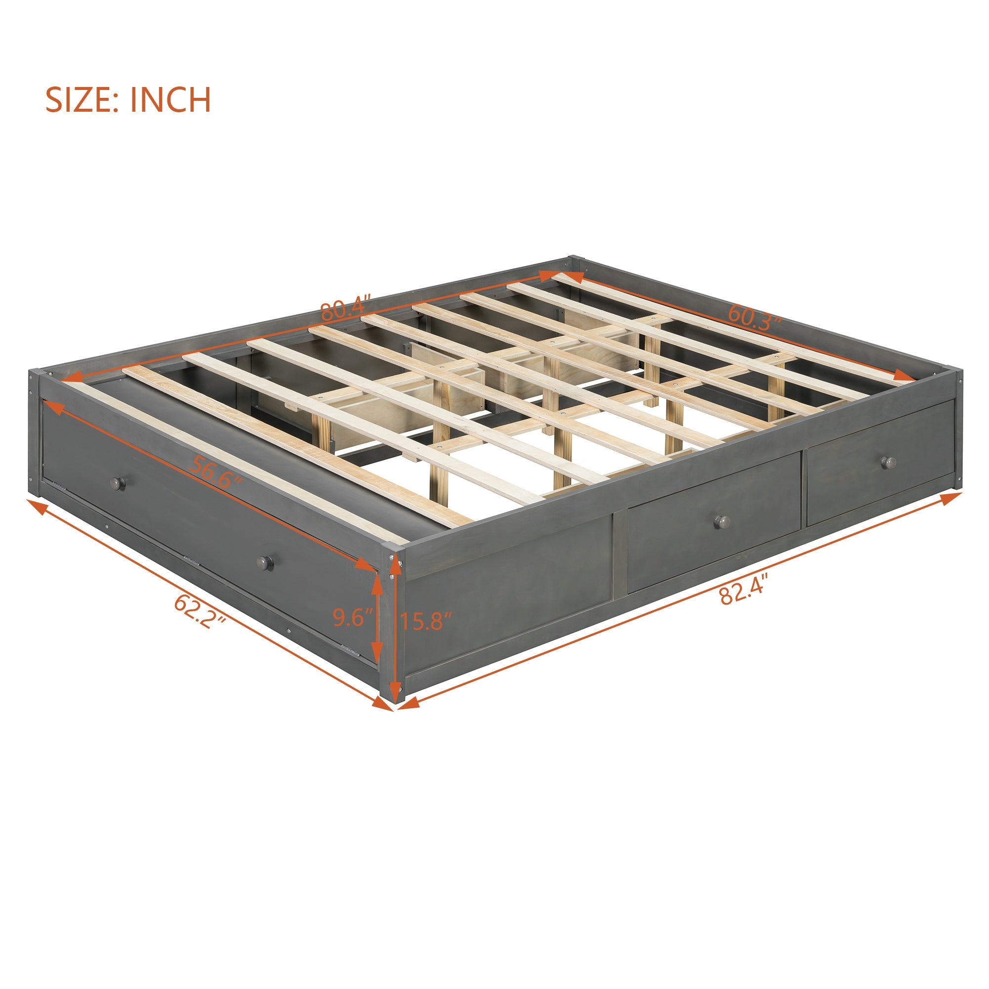 Platform Bed Frame with 4 Storage Drawers and Hydraulic Lift Footboard