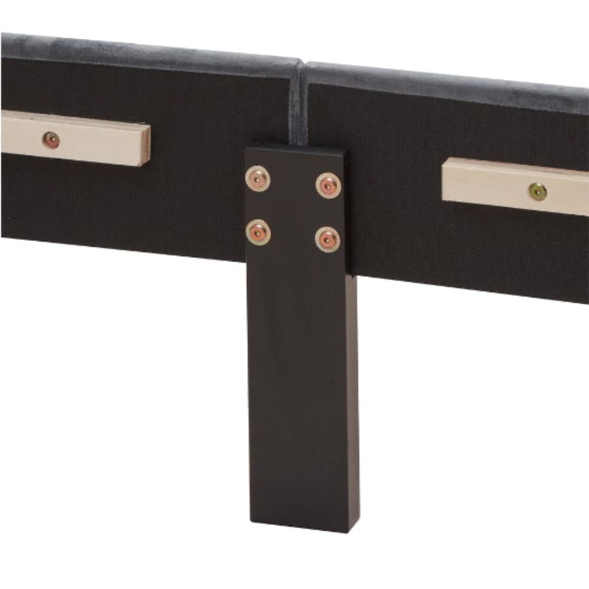 Close-up of a black metal frame with white accents on a white background