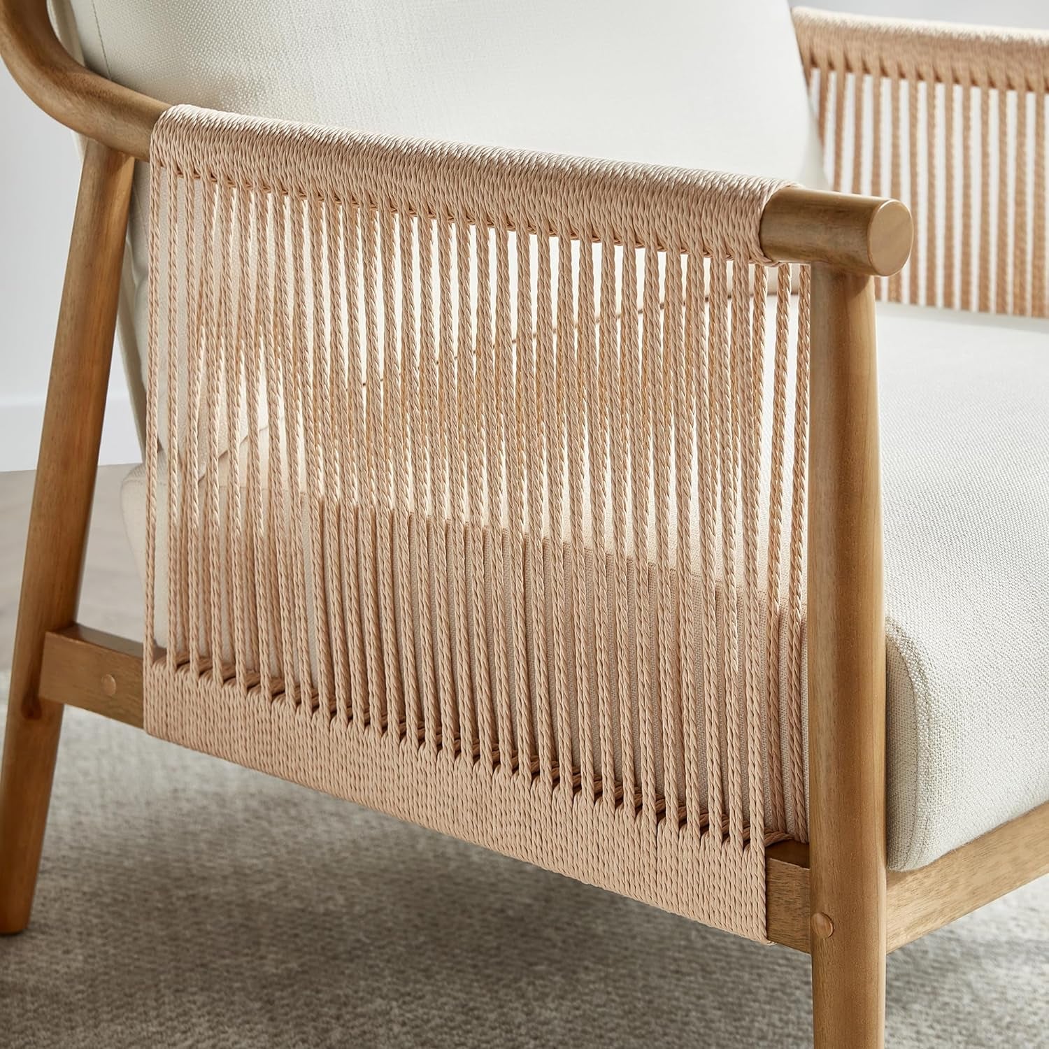 Cream Braided Accent Chairs Set Of 2 For Living Room