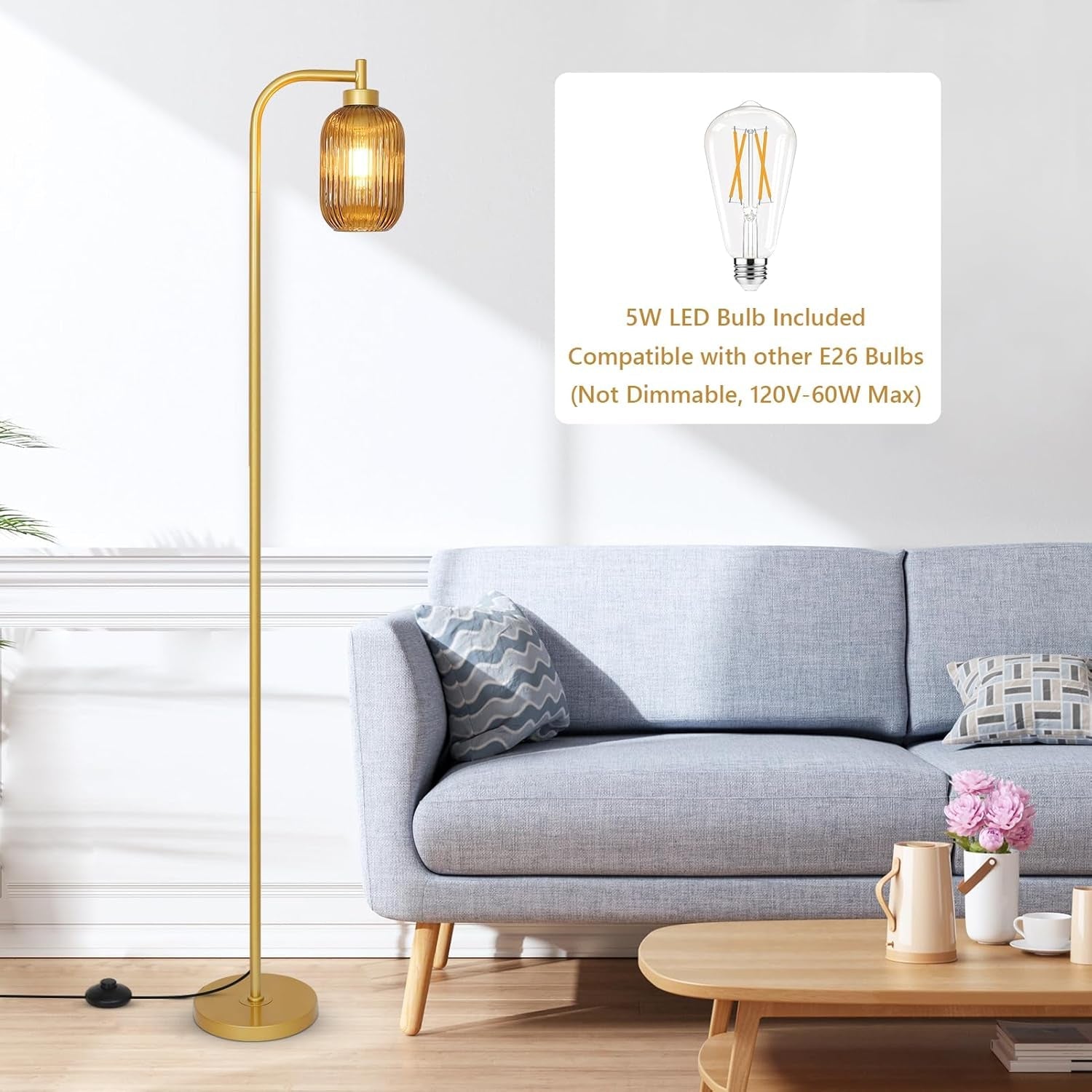 AmberGlass Floor Lamp Antiqued Brass Finish