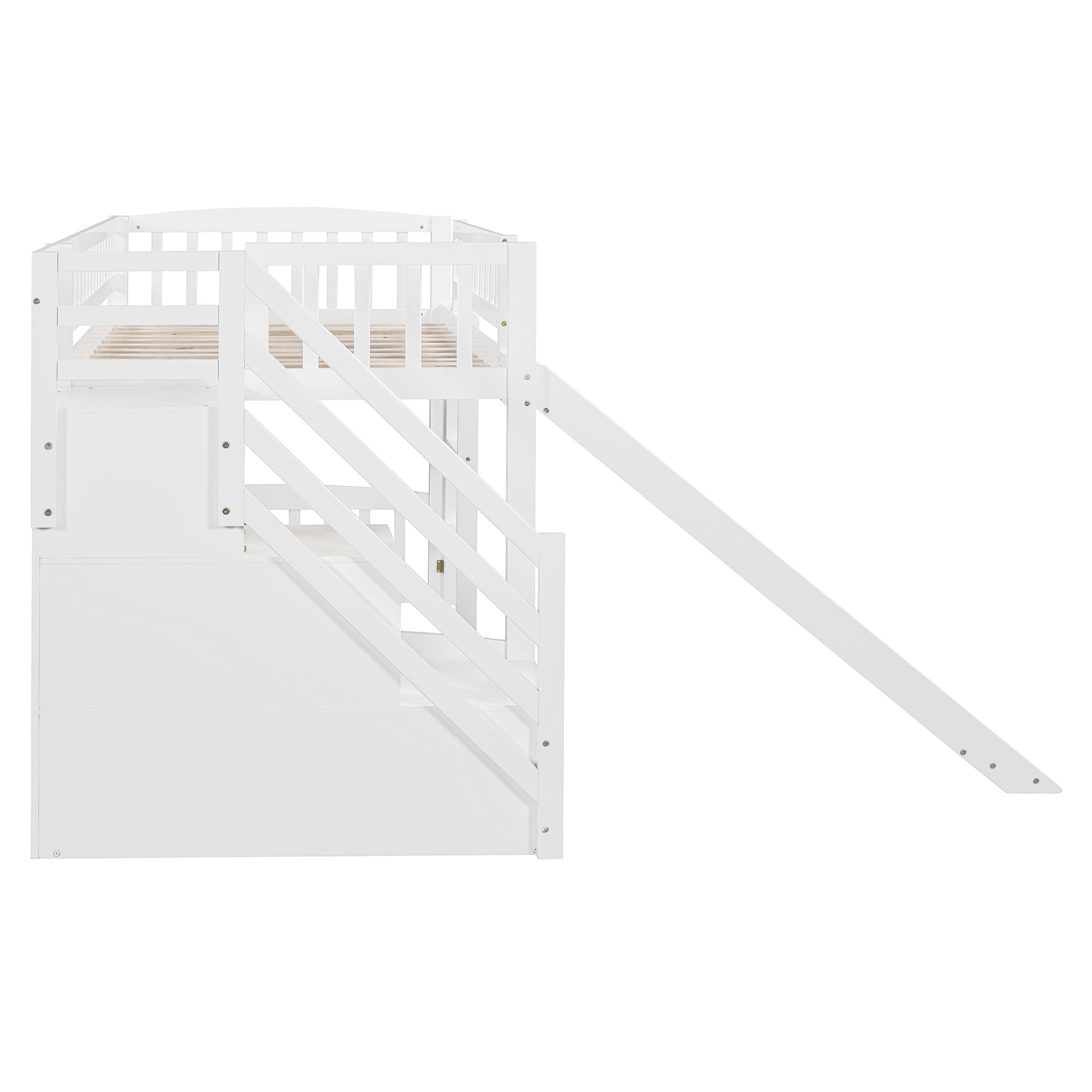 Stairway Twin Size Loft Bed with Two Drawers and Slide