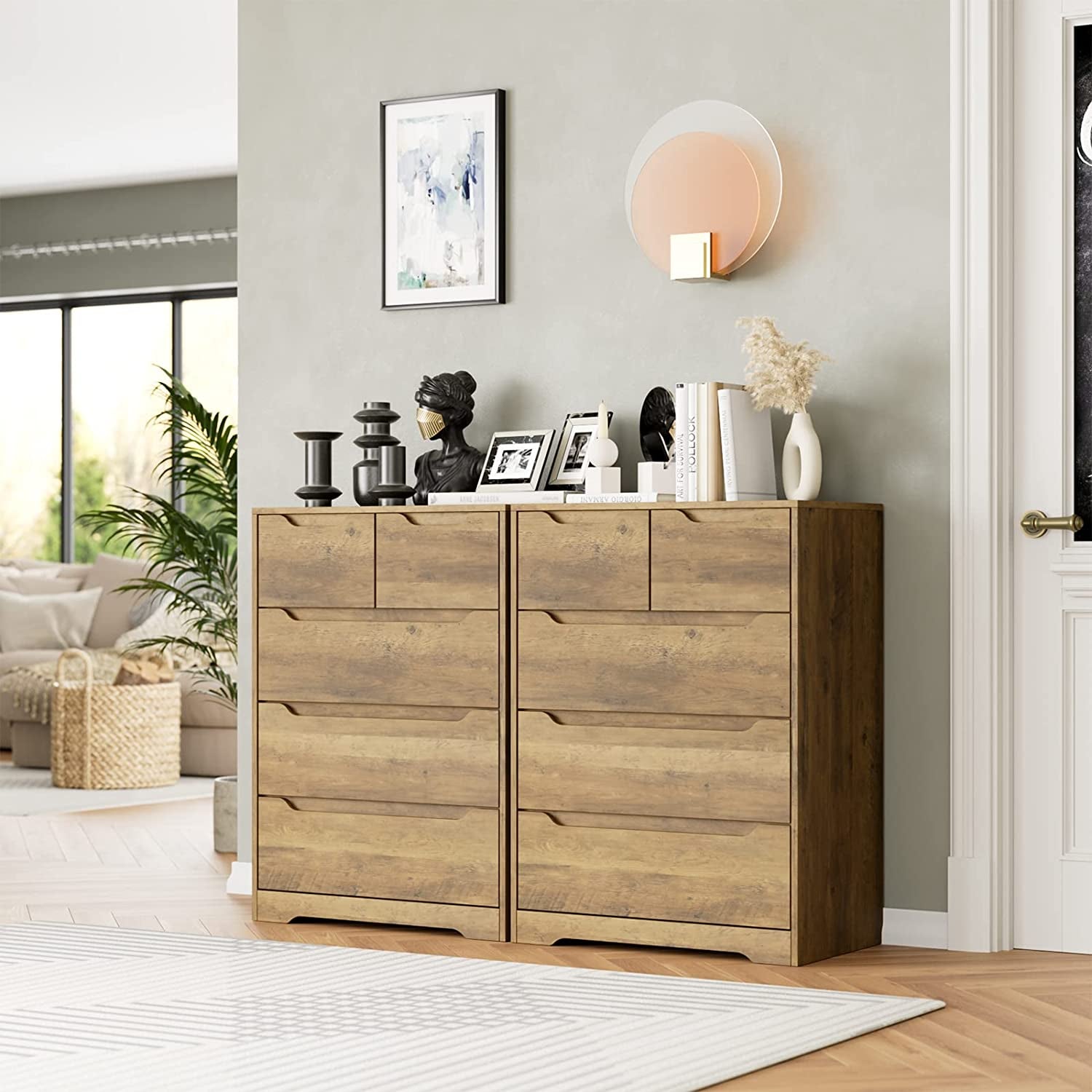 Hardy Haus Rustic Brown 5 Drawer Dresser For Bedroom Organization
