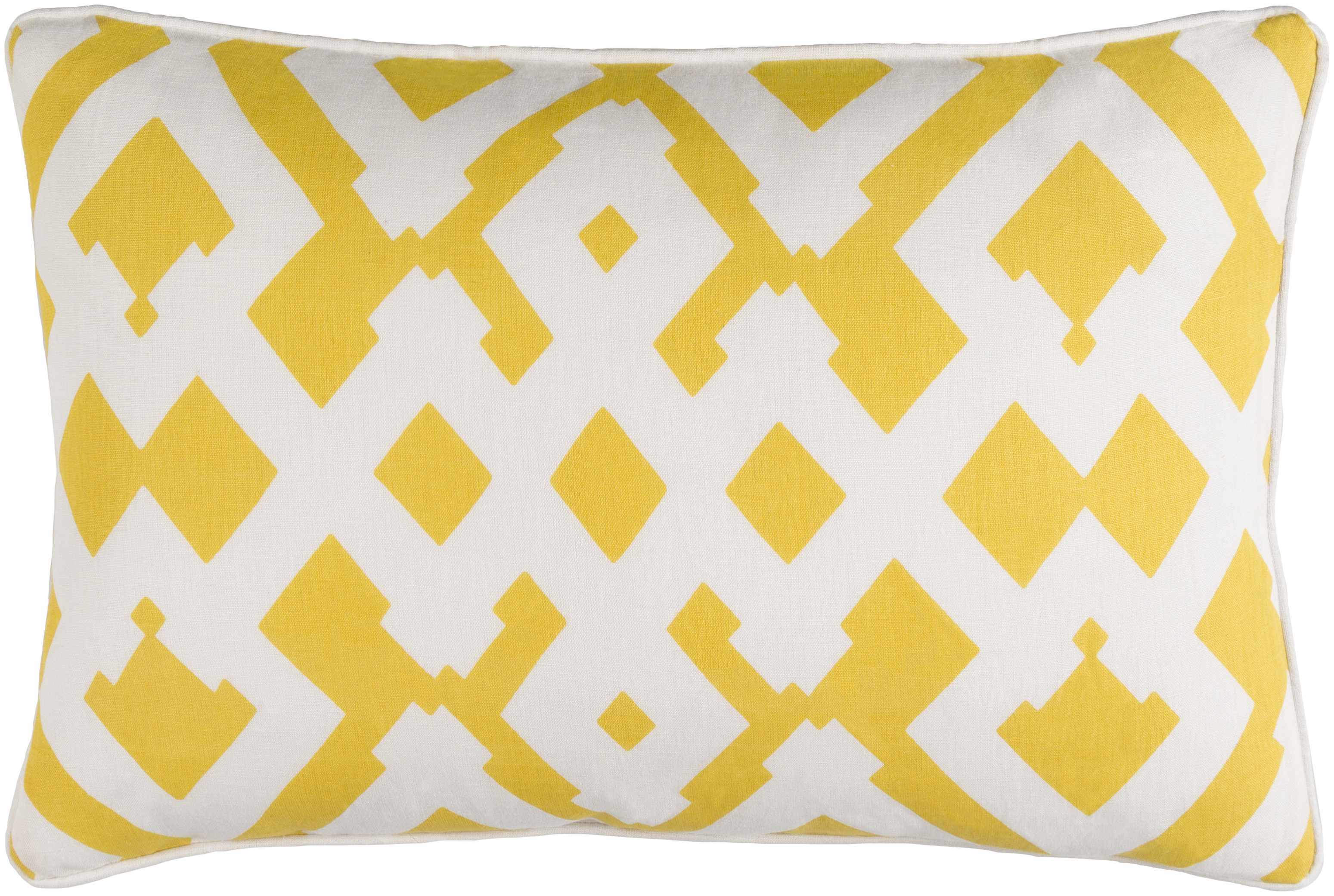 Yellow and white geometric patterned pillow