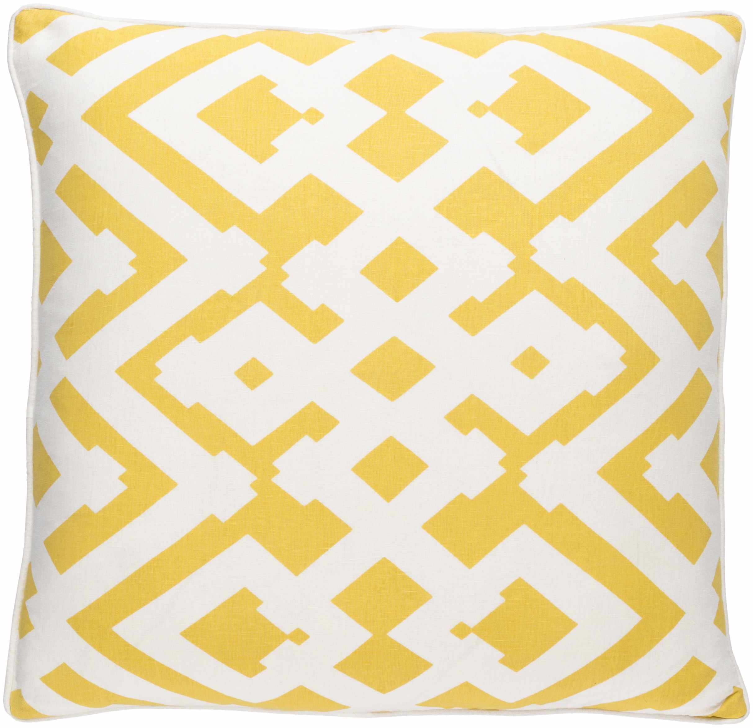 Yellow and white geometric patterned pillow