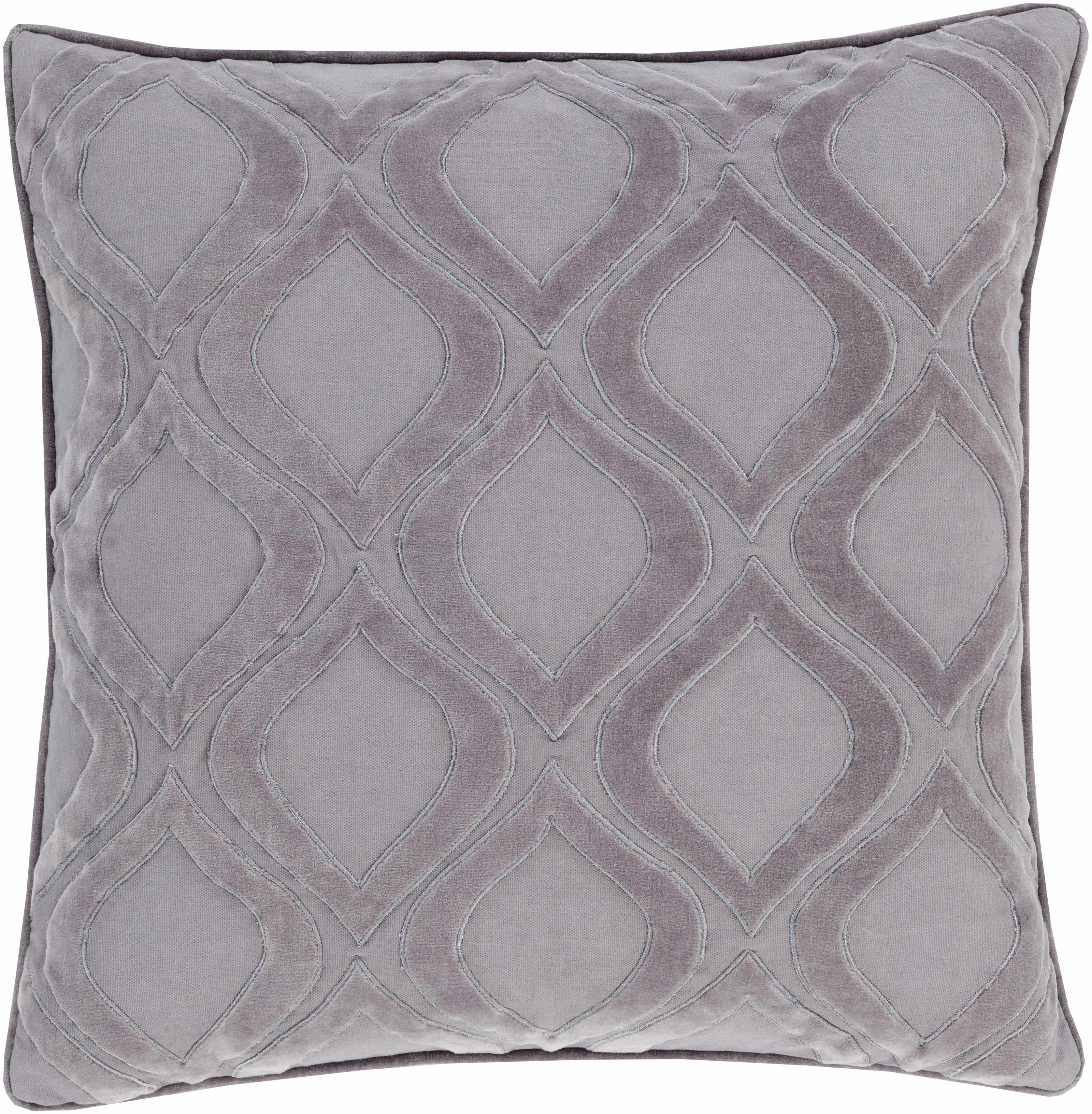 Gray pillow with geometric pattern on a plain background