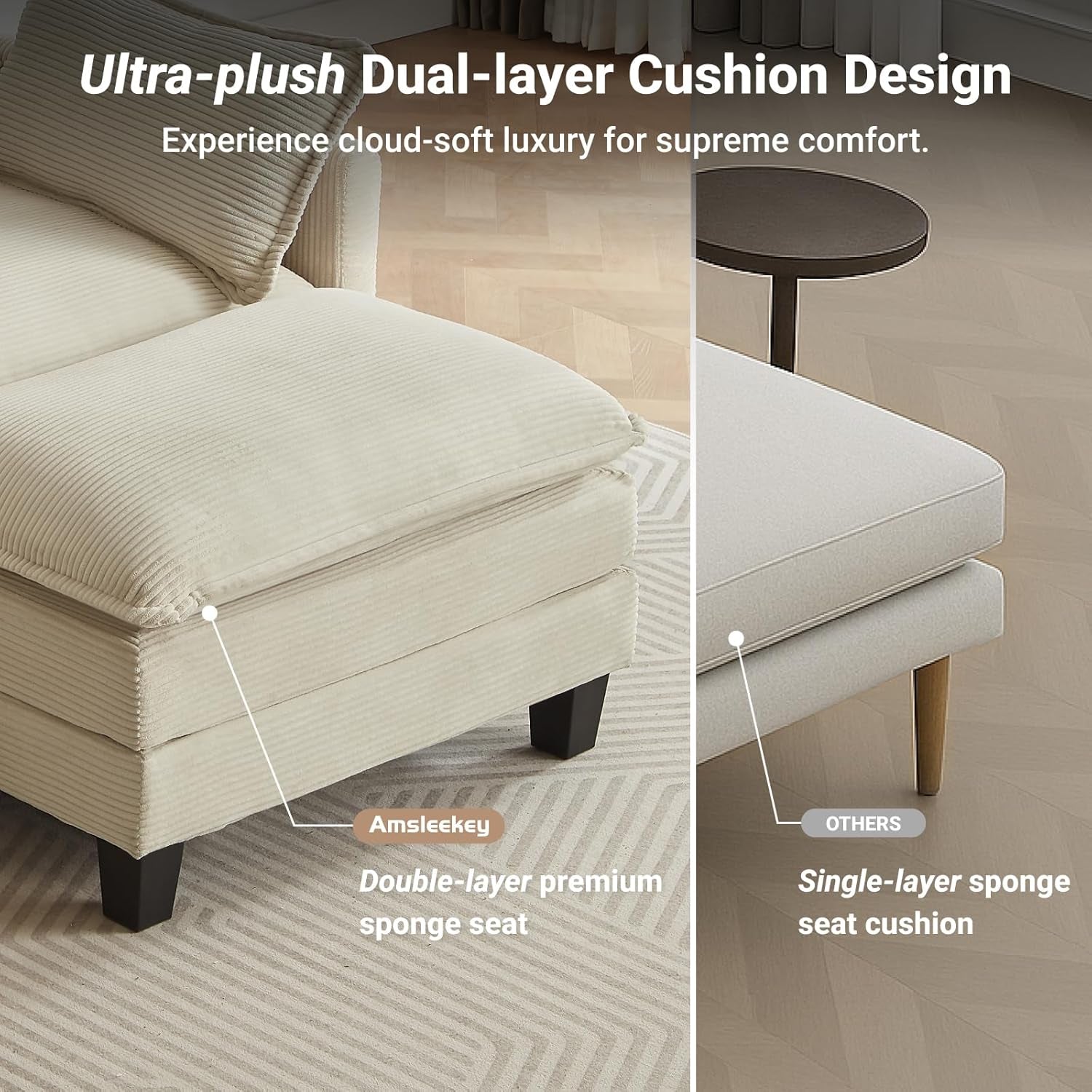 Comfy Modular Sectional Sofa With Movable Ottomans-4