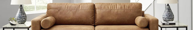 Contemporary Dark Brown Faux Leather Sofa with Pillows-1