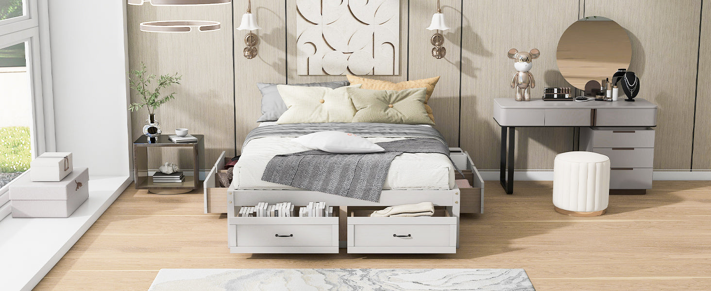 Queen Size Platform Bed with 6 Storage Drawers