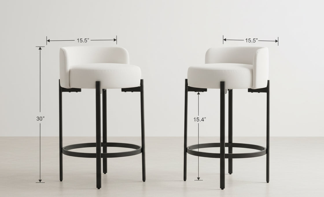 26 Inch Round Faux Leather Bar Stools Set Of 2 White-1